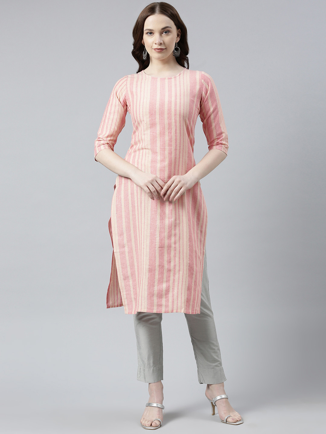 

HRITIKA Striped Pure Cotton Kurta, Pink