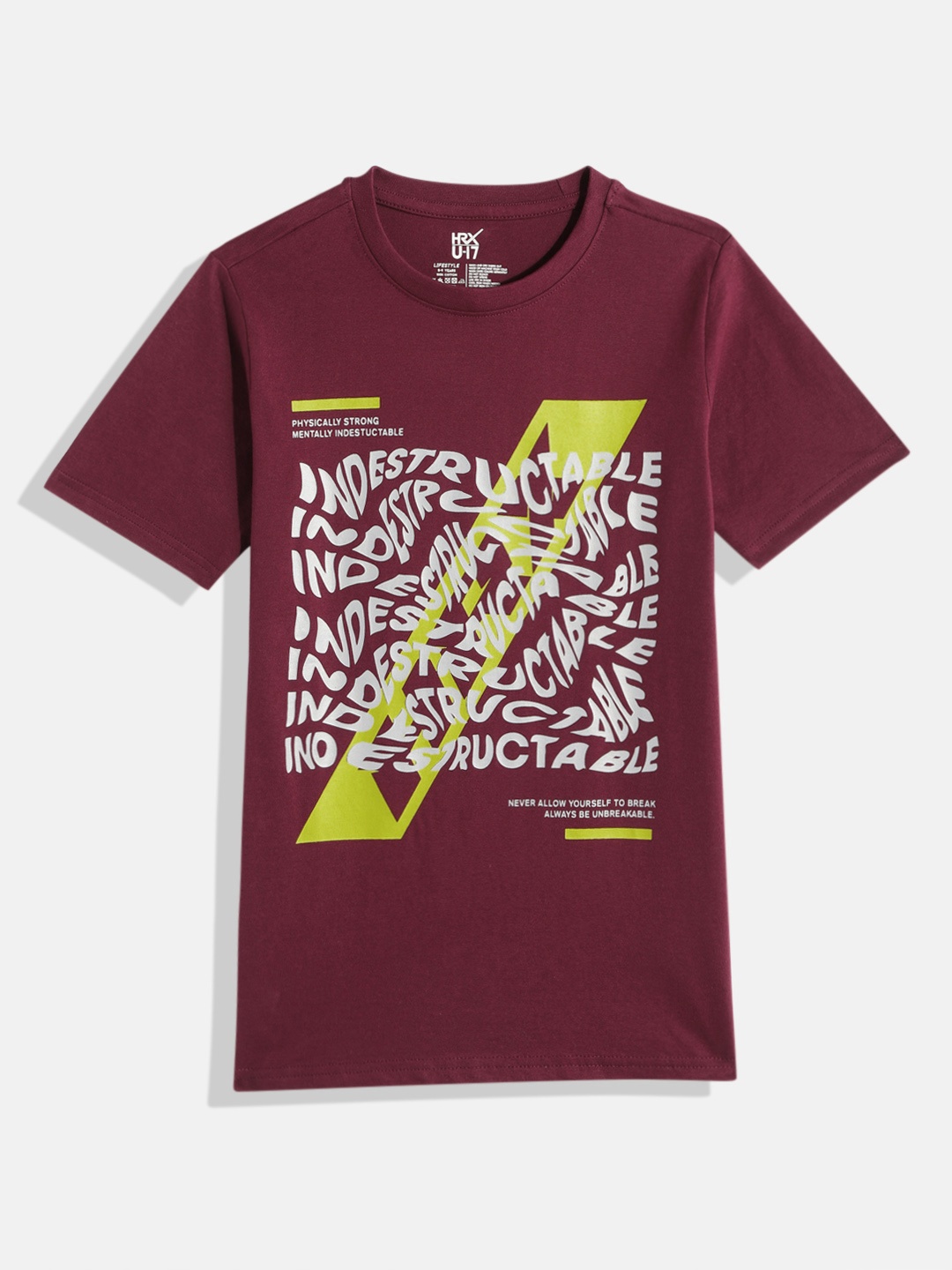 

HRX by Hrithik Roshan Boys Graphic Printed T-shirt, Burgundy