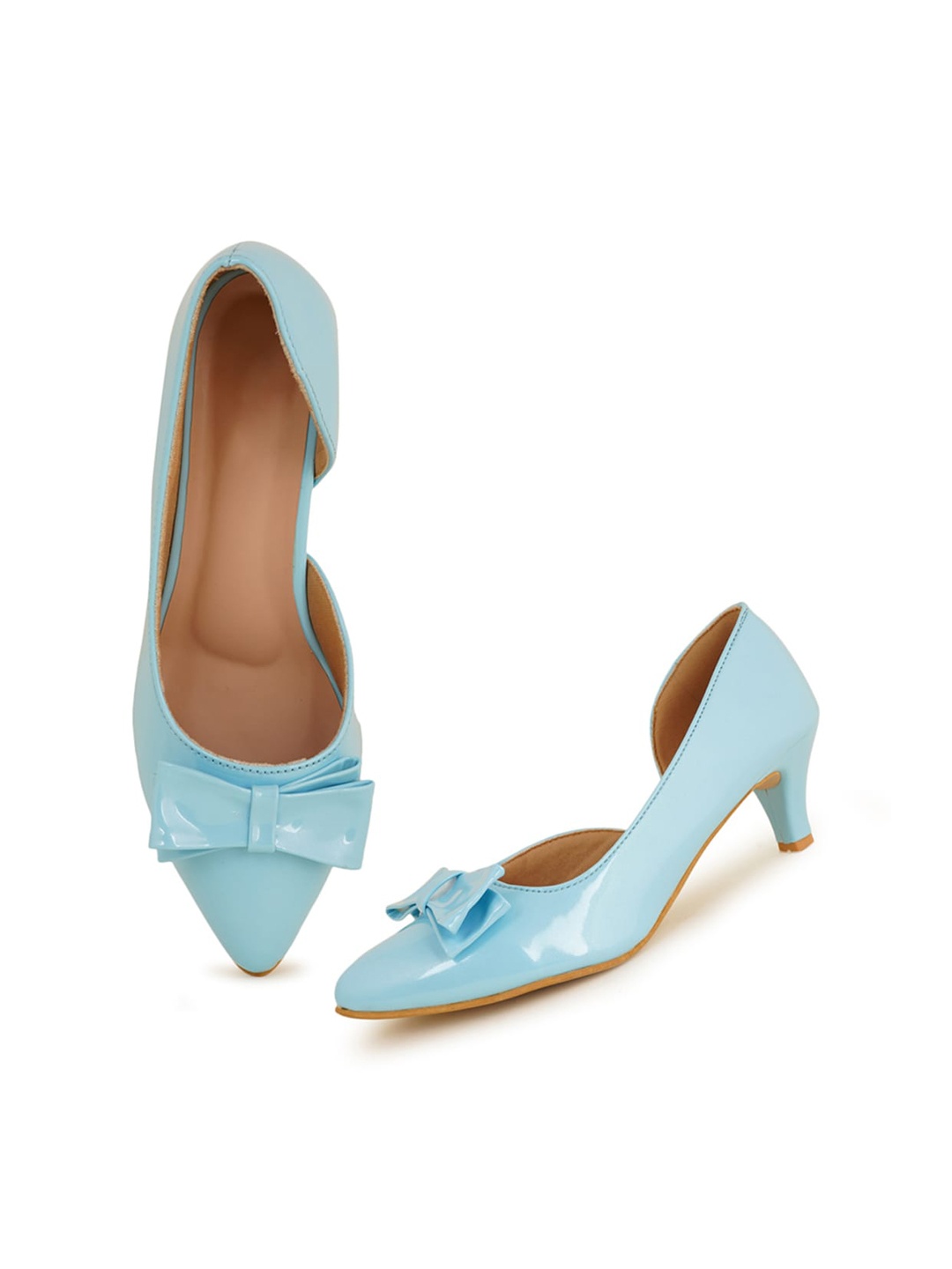 

Walkfree Pointed Toe Kitten Pumps With Bows, Blue