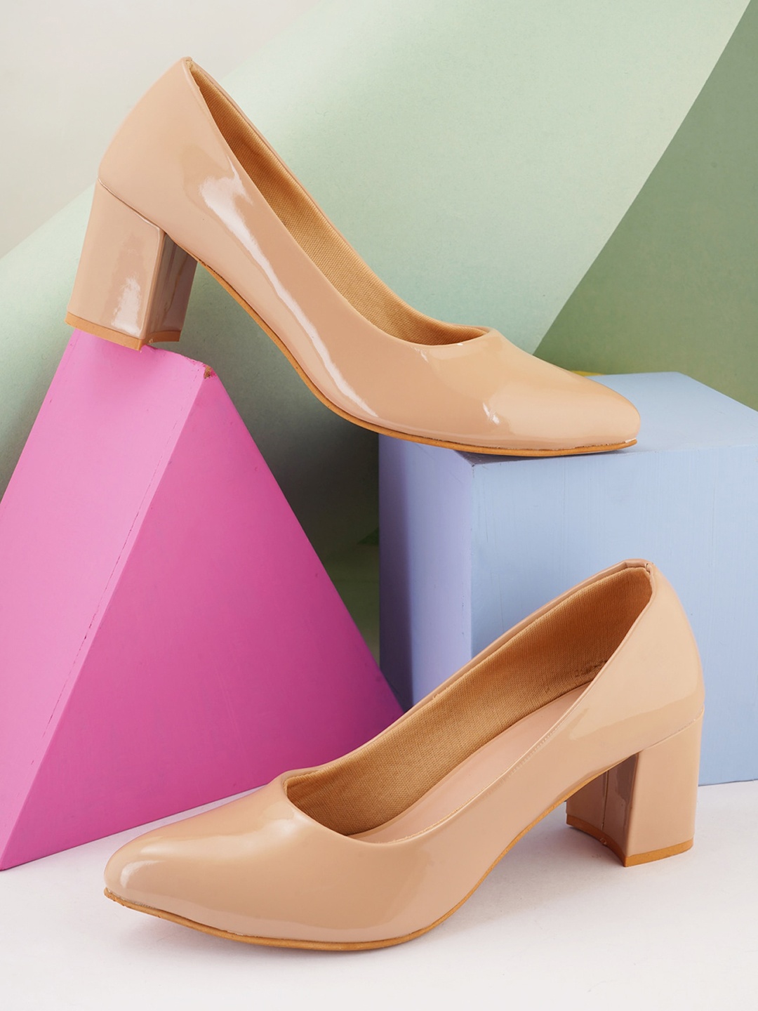 

Walkfree Pointed Toe Block Pumps, Beige