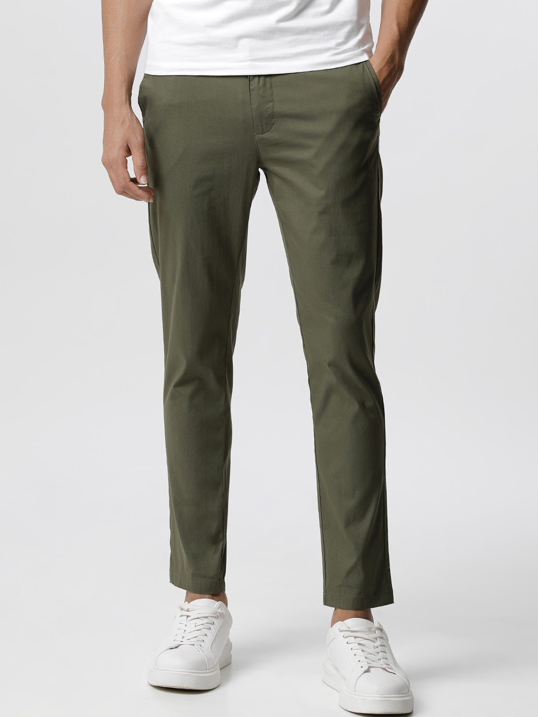 

THE BEAR HOUSE Men Tapered Fit Mid-Rise Pure Cotton Chinos, Green