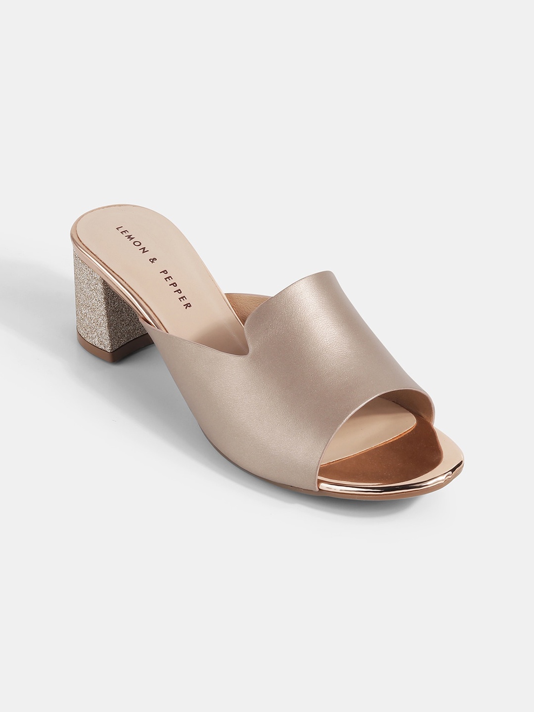 

LEMON & PEPPER PU Block Heels, Rose gold
