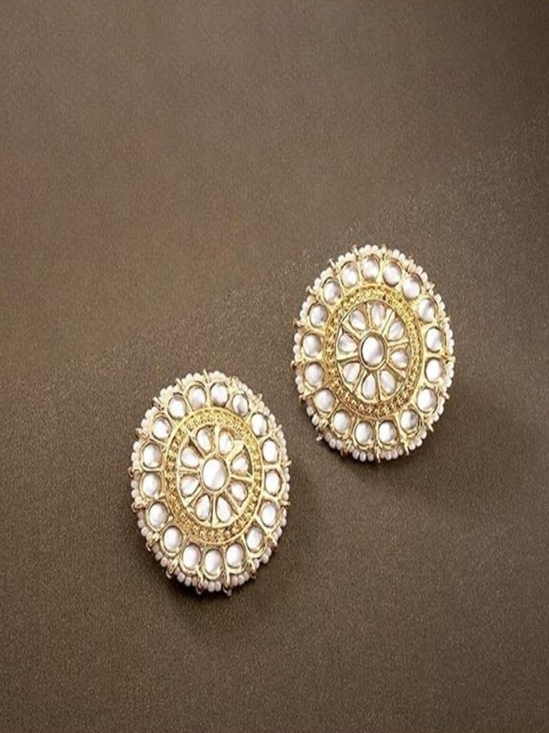 

I Jewels Gold Plated Circular Studs Earrings, White