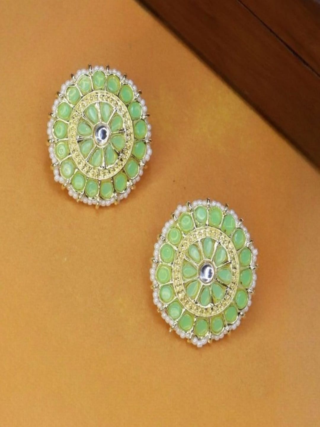 

I Jewels Gold Plated Circular Studs Earrings, Lime green