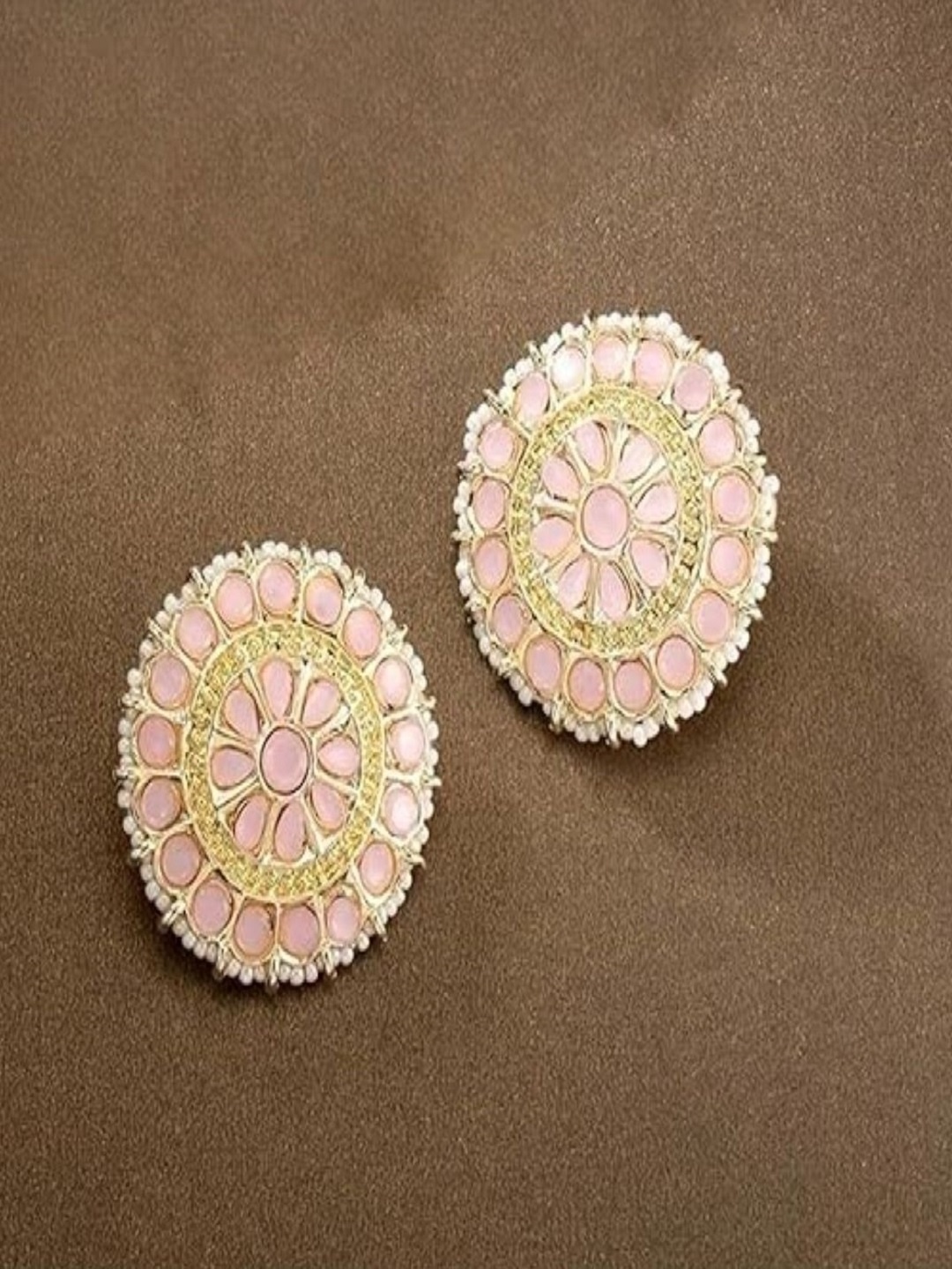 

I Jewels Gold Plated Circular Studs Earrings, Pink