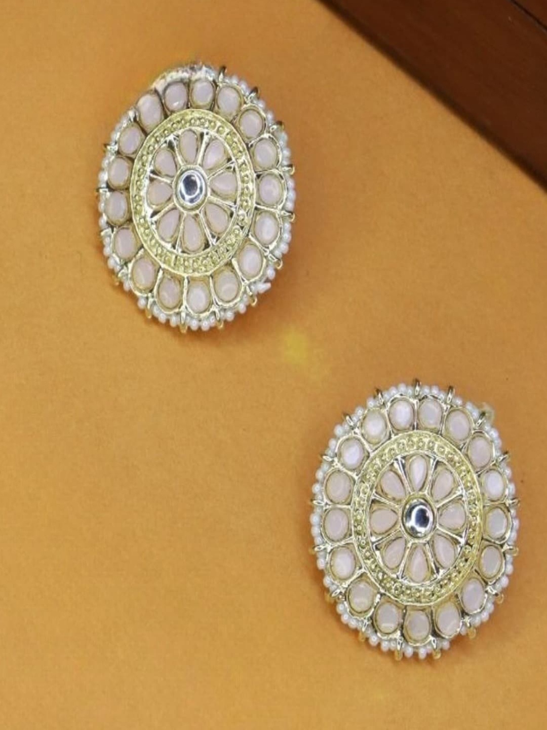 

I Jewels Gold-Plated Circular Studs Earrings, Peach