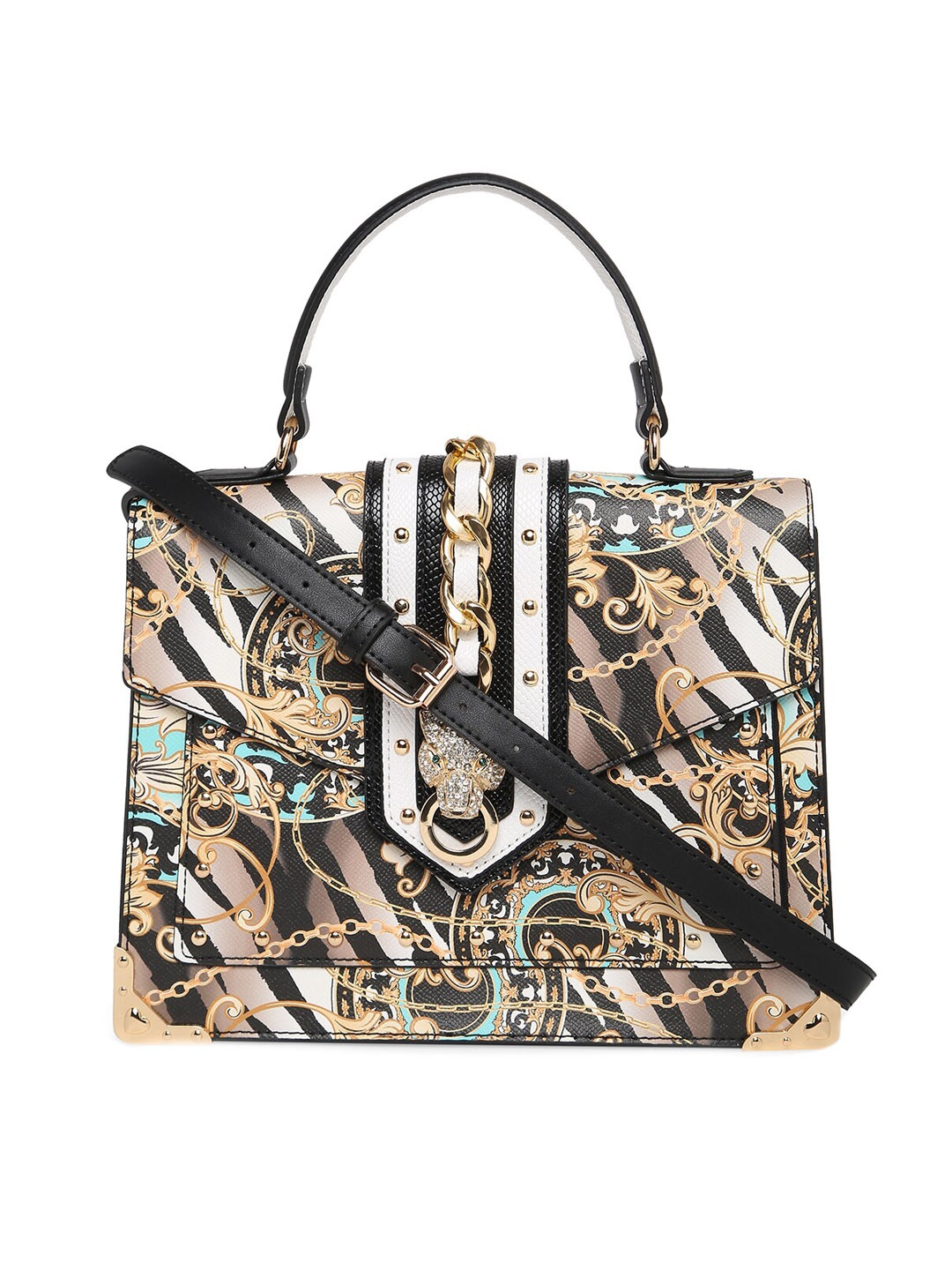 

ALDO Floral Printed Embellished Bucket Satchel, Black