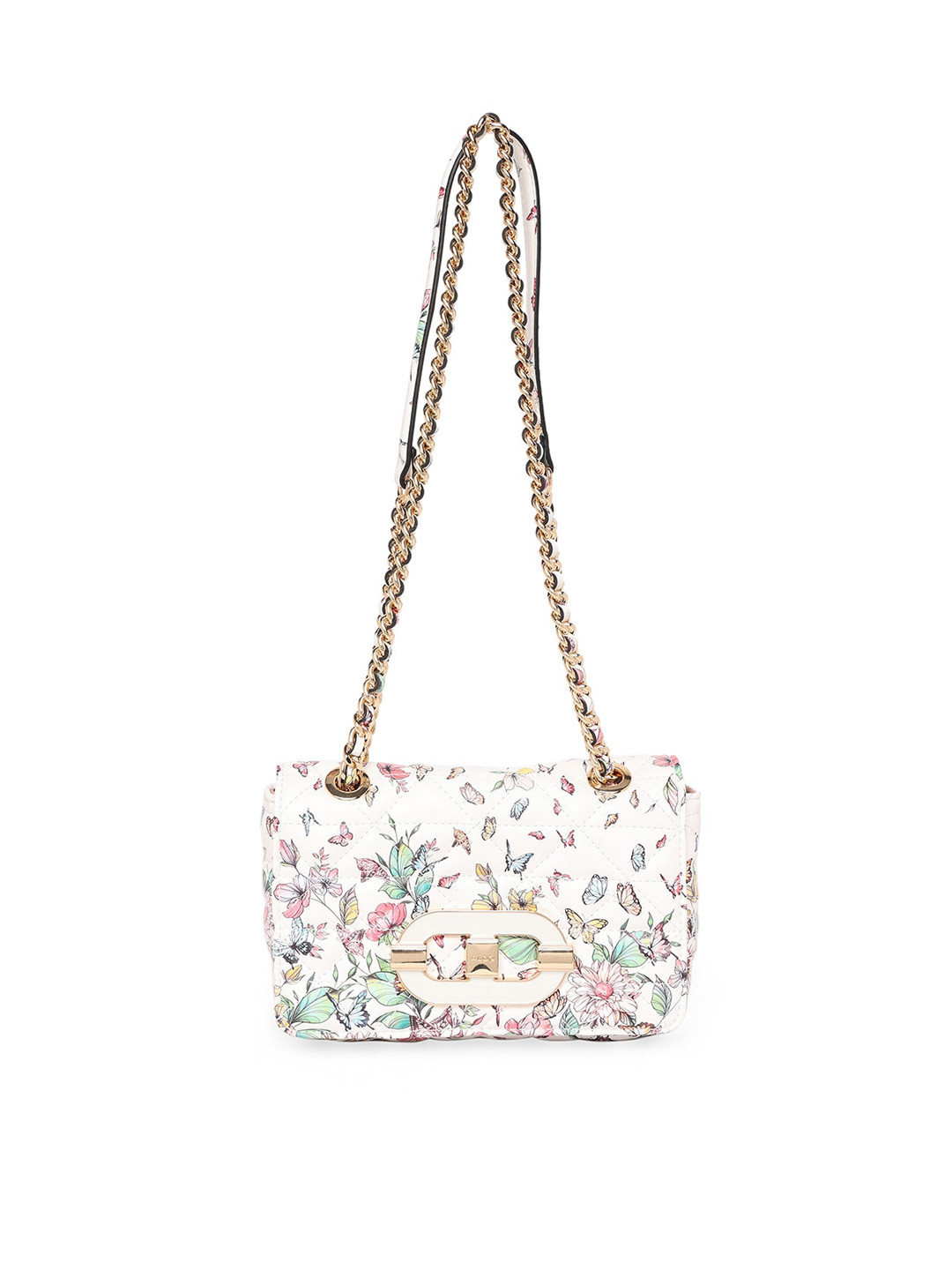

ALDO Floral Printed Structured Sling Bag With Quilted, White