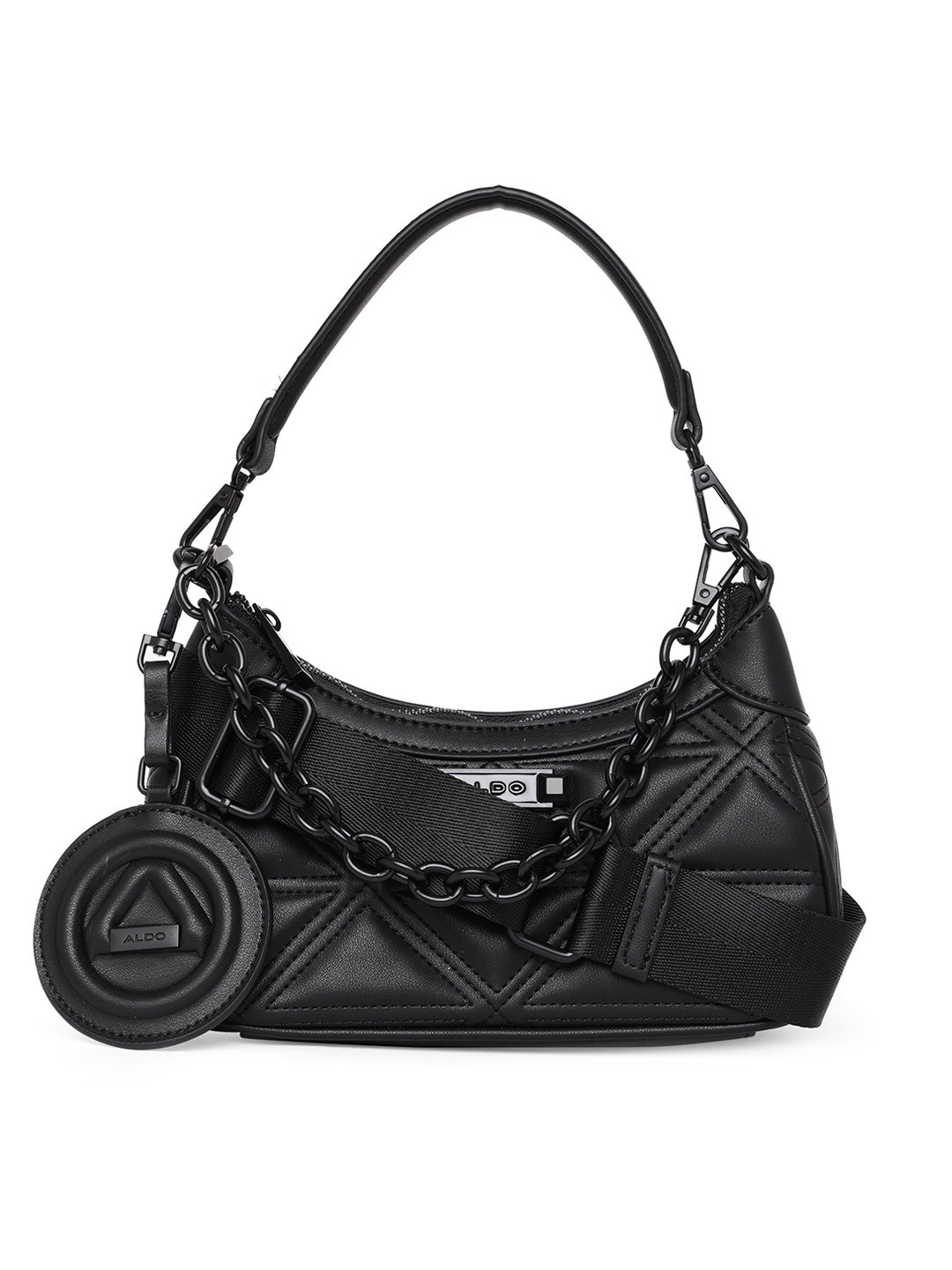 

ALDO Black Geometric Structured Sling Bag With Quilted