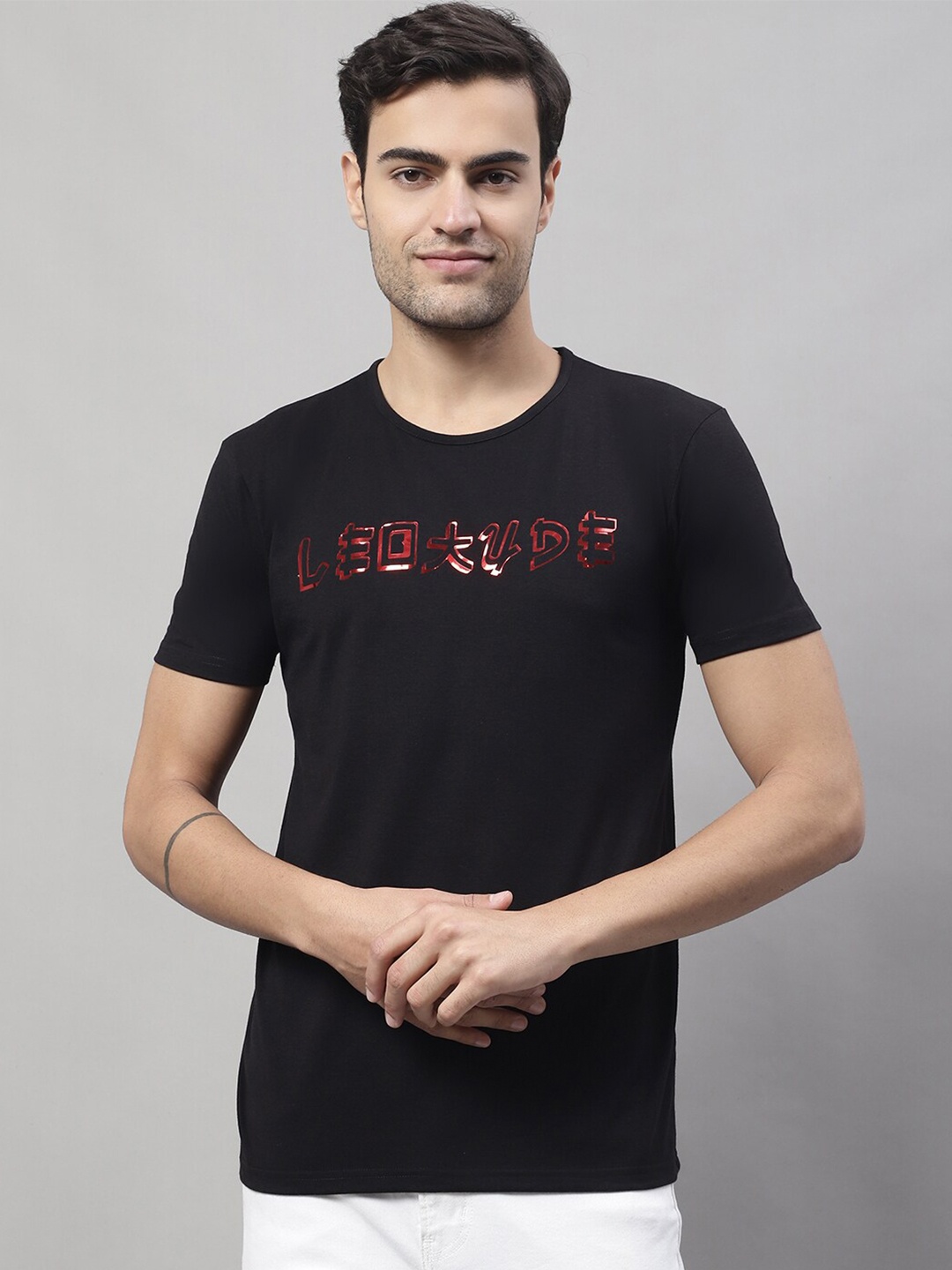 

VIMAL JONNEY Typography Printed Cotton T-shirt, Black