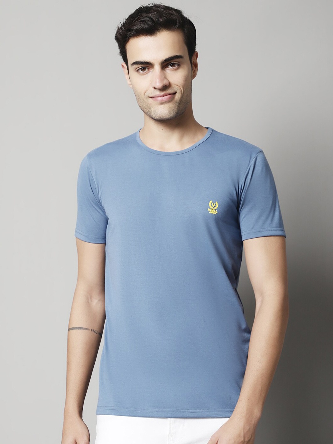

MACK JONNEY Round Neck Cotton T-shirt, Blue