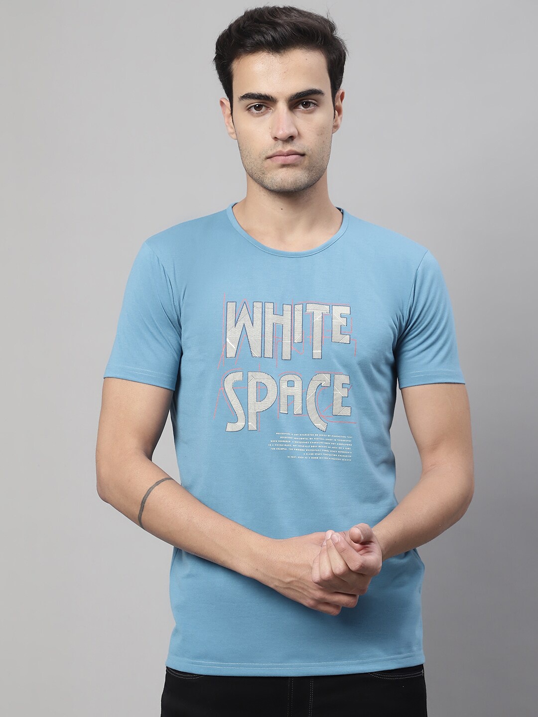 

VIMAL JONNEY Typography Printed Cotton T-shirt, Blue