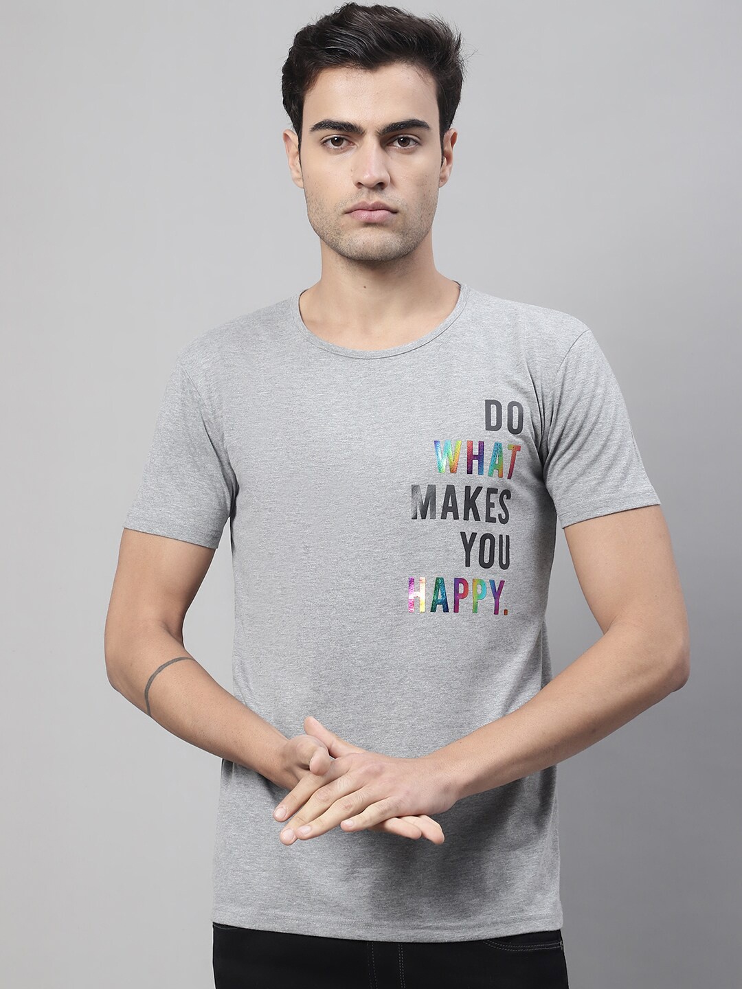 

VIMAL JONNEY Men Grey Typography Printed Cotton T-shirt