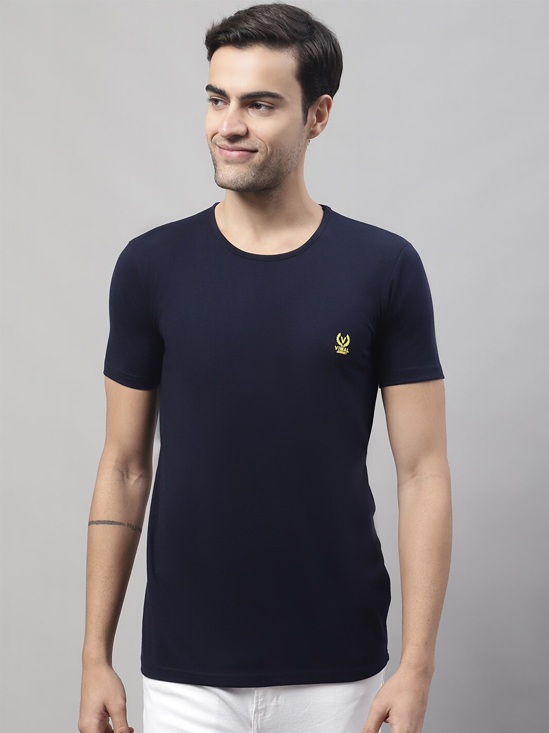 

MACK JONNEY Round Neck Cotton T-shirt, Navy blue