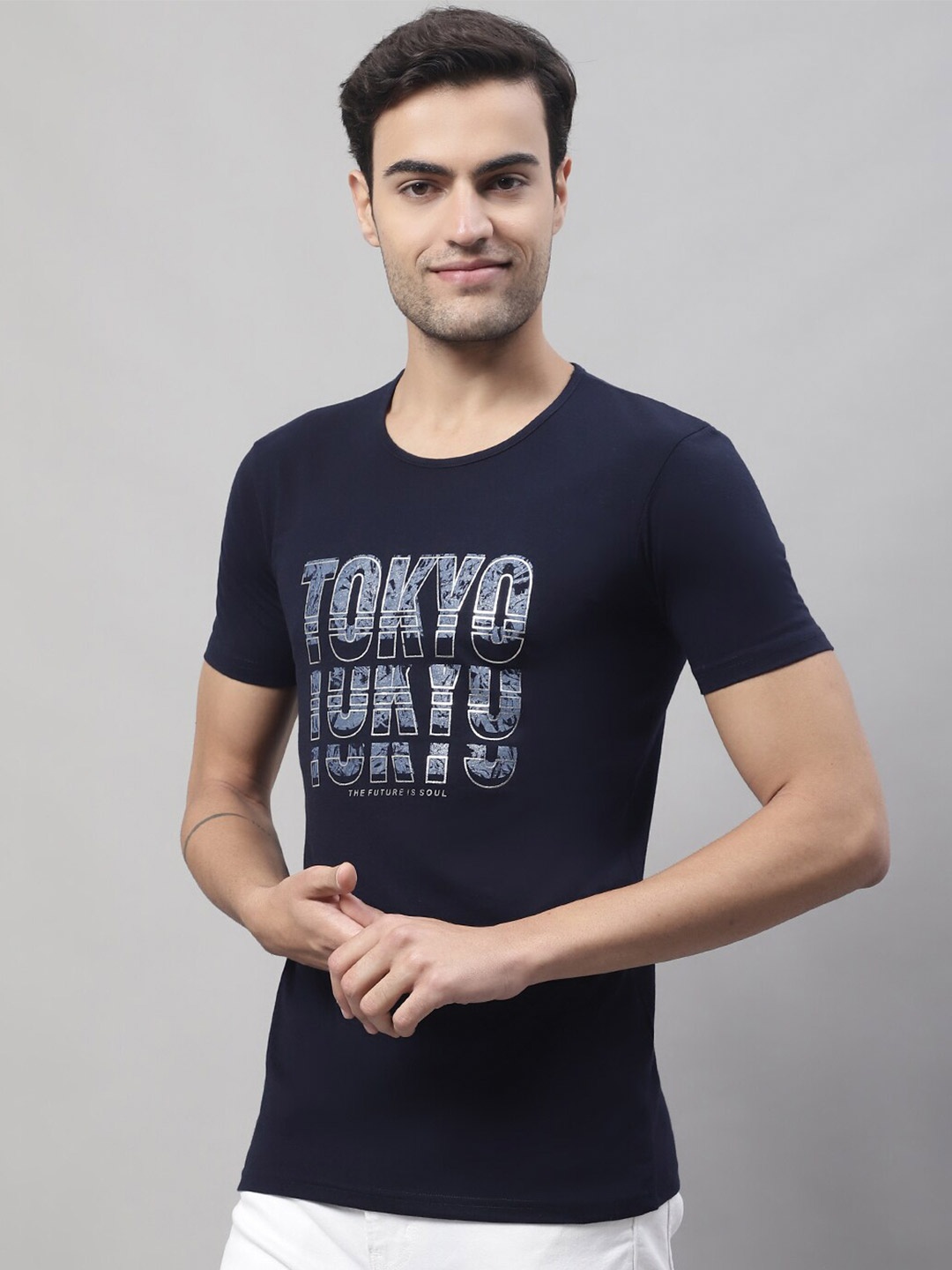 

MACK JONNEY Typography Printed Cotton T-shirt, Navy blue