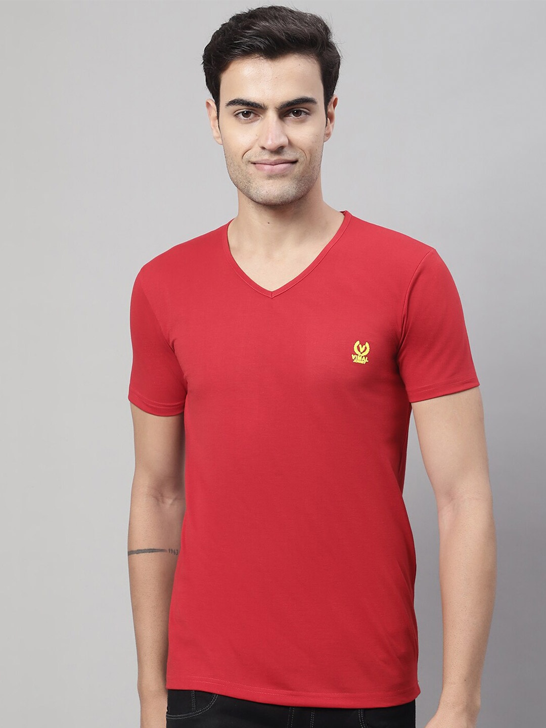 

VIMAL JONNEY V-Neck Cotton T-shirt, Red