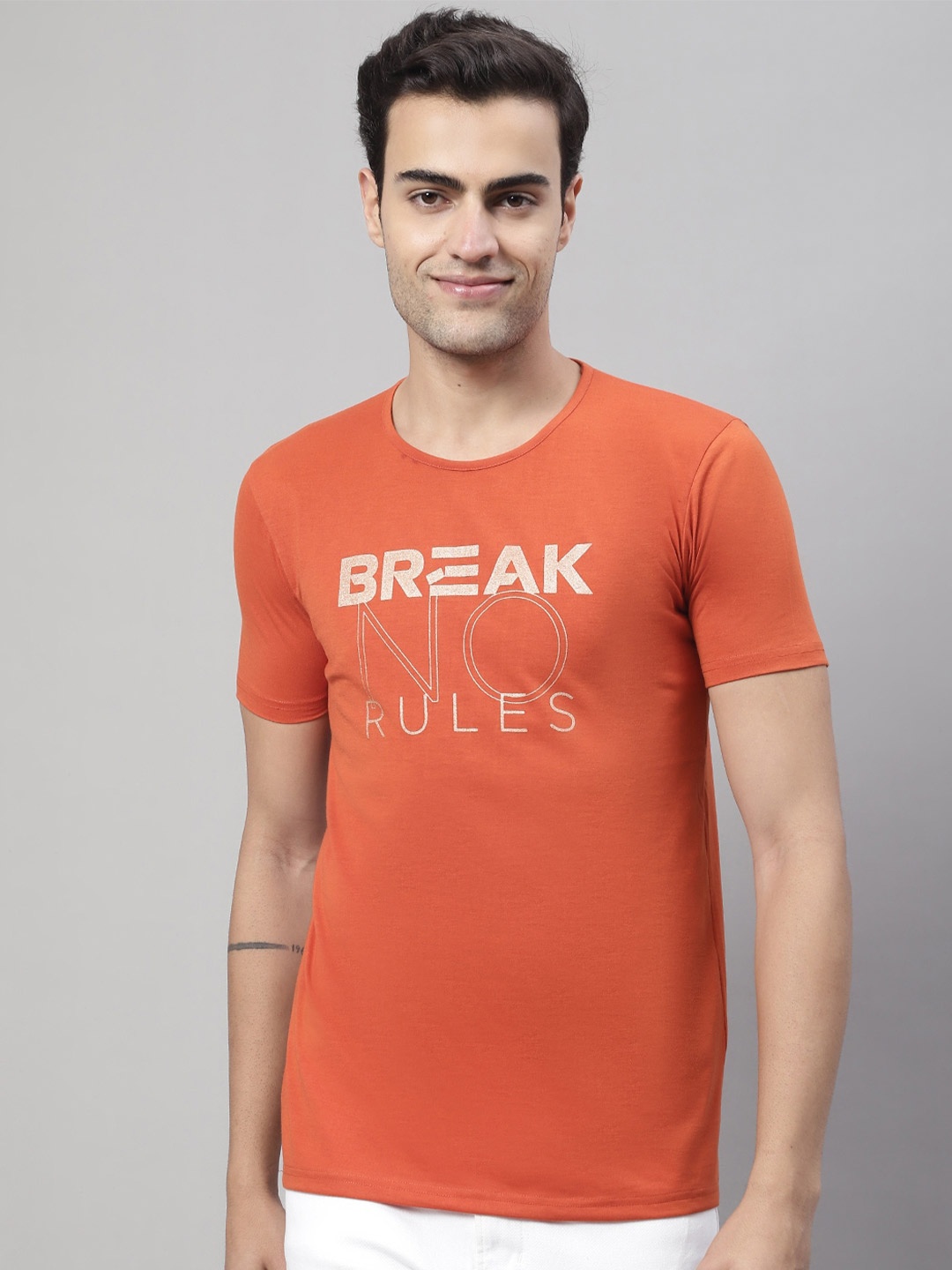 

MACK JONNEY Typography Printed Cotton T-shirt, Orange