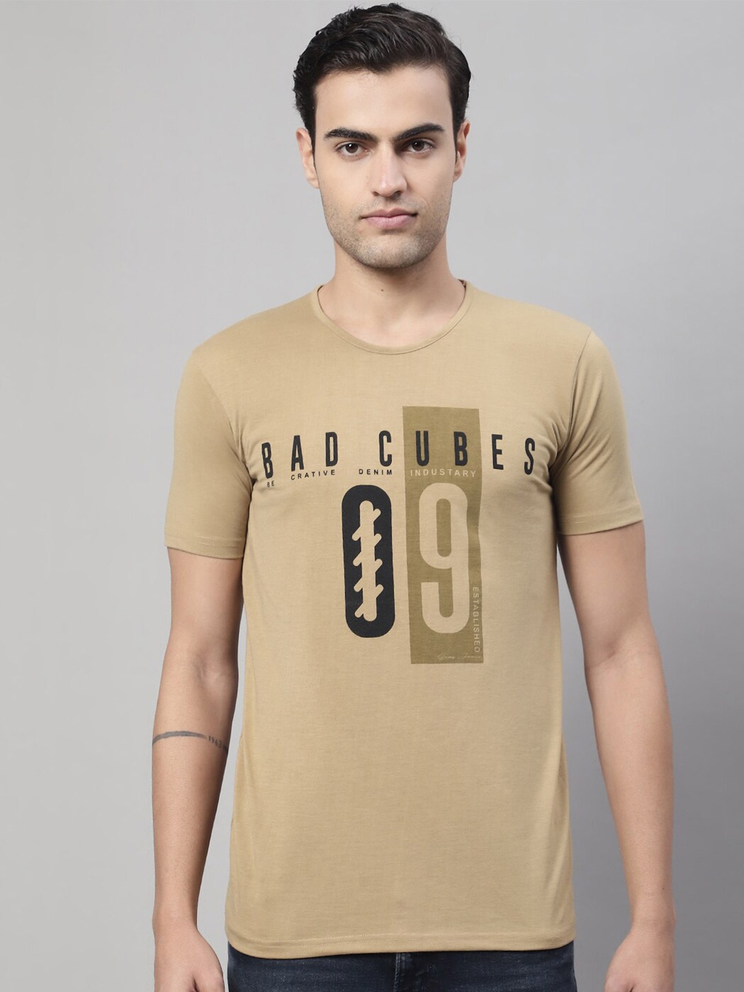

MACK JONNEY Typography Printed Cotton T-shirt, Beige