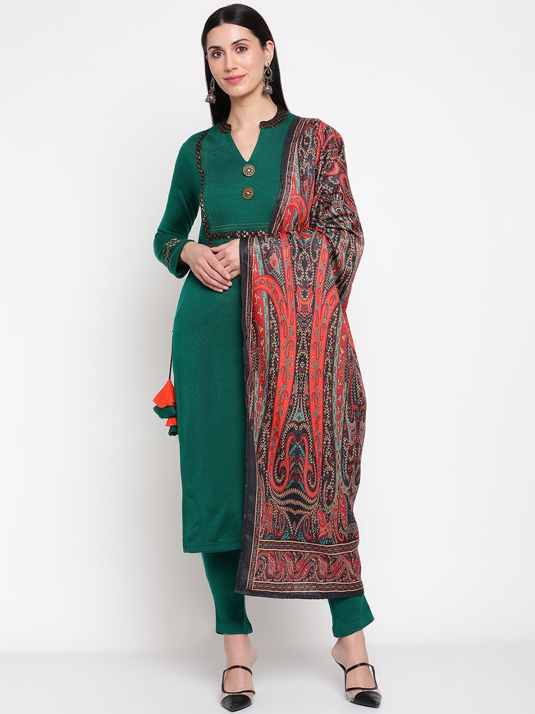 

Be Indi Straight Kurta with Trousers & Dupatta, Green