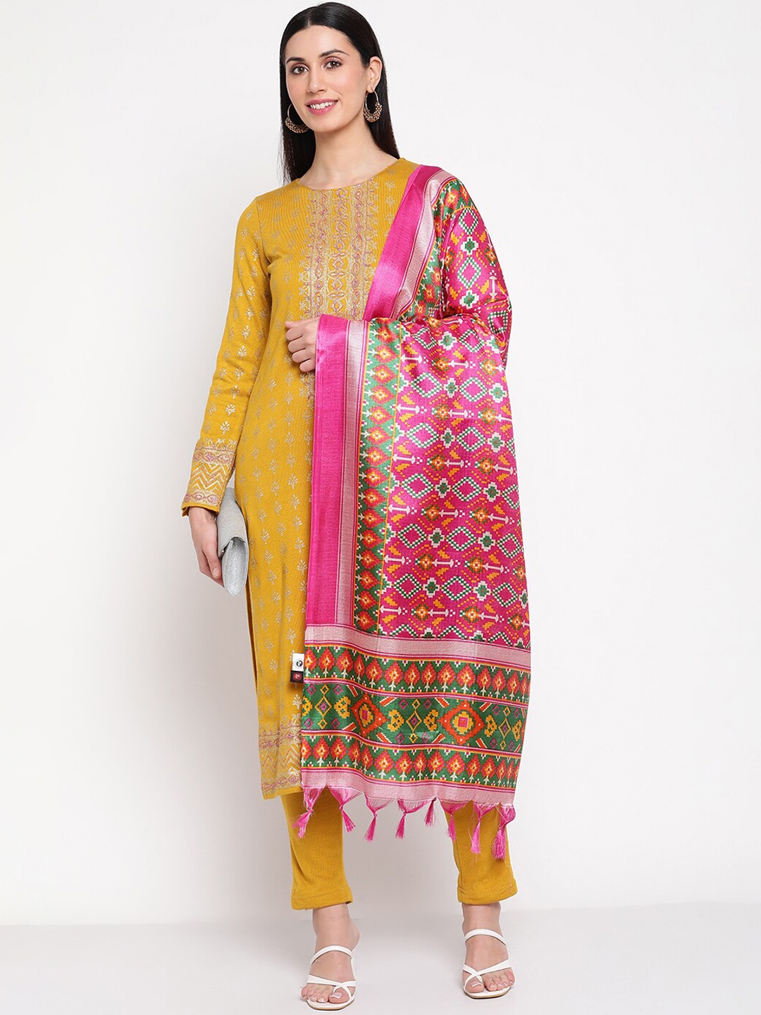

Be Indi Yellow Printed Kurta with Trousers & Dupatta, Mustard