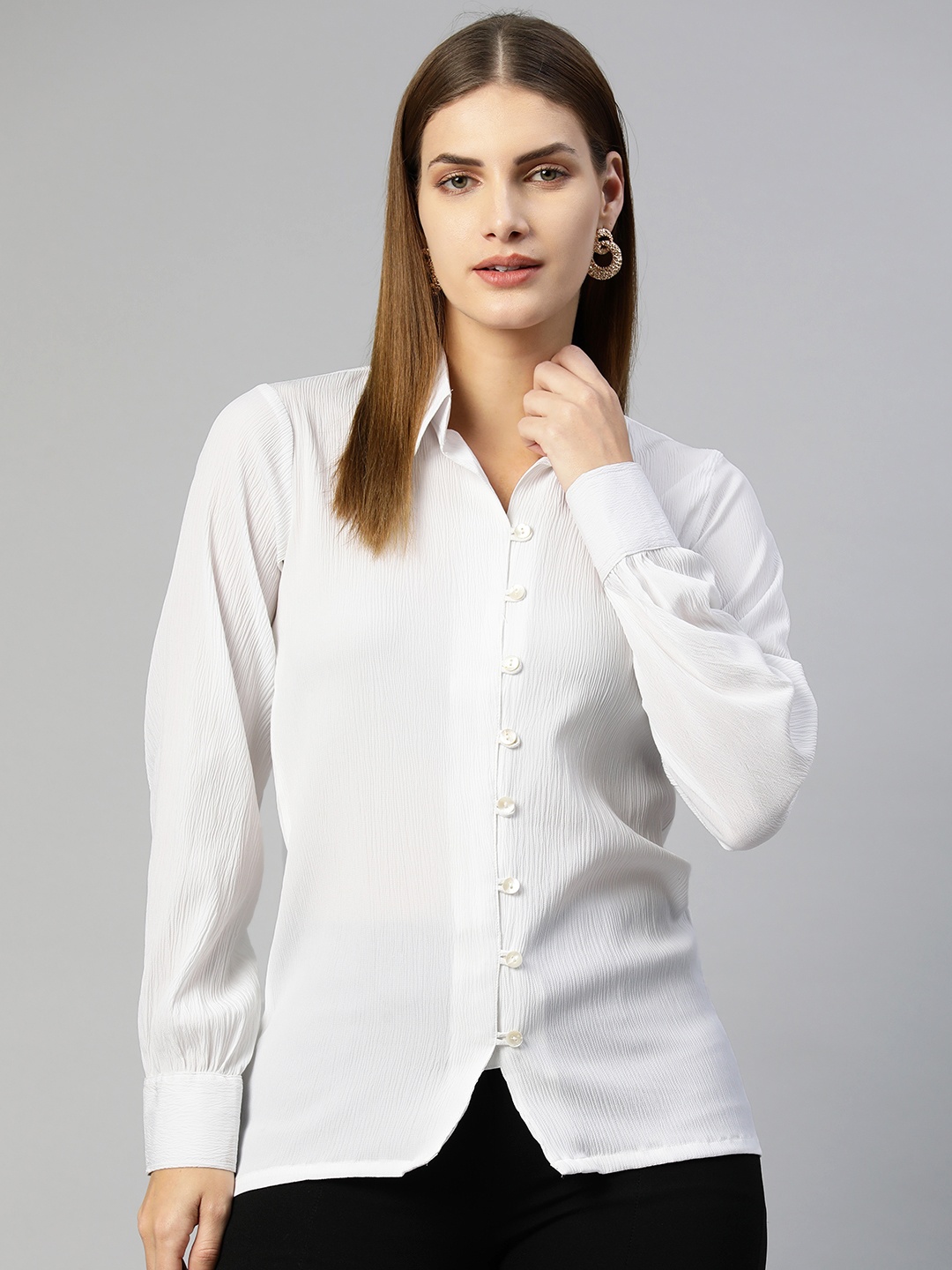 

JAINISH Solid Shirt Style Casual Top, White