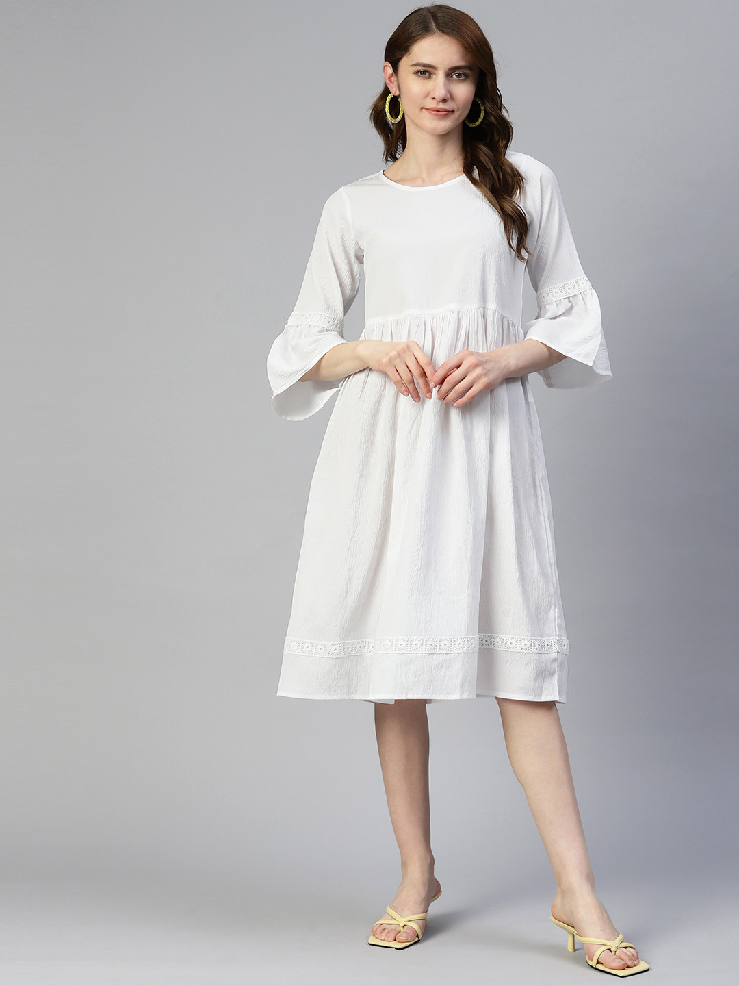 

JAINISH Bell Sleeves A-Line Dress, White