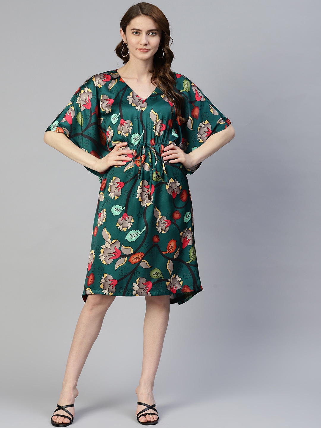 

JAINISH Floral Satin Kaftan Dress, Green