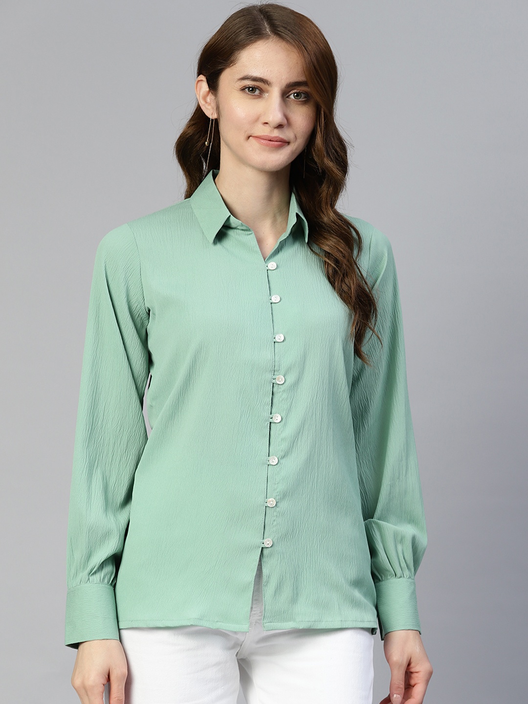 

JAINISH Solid Shirt Style Top, Green