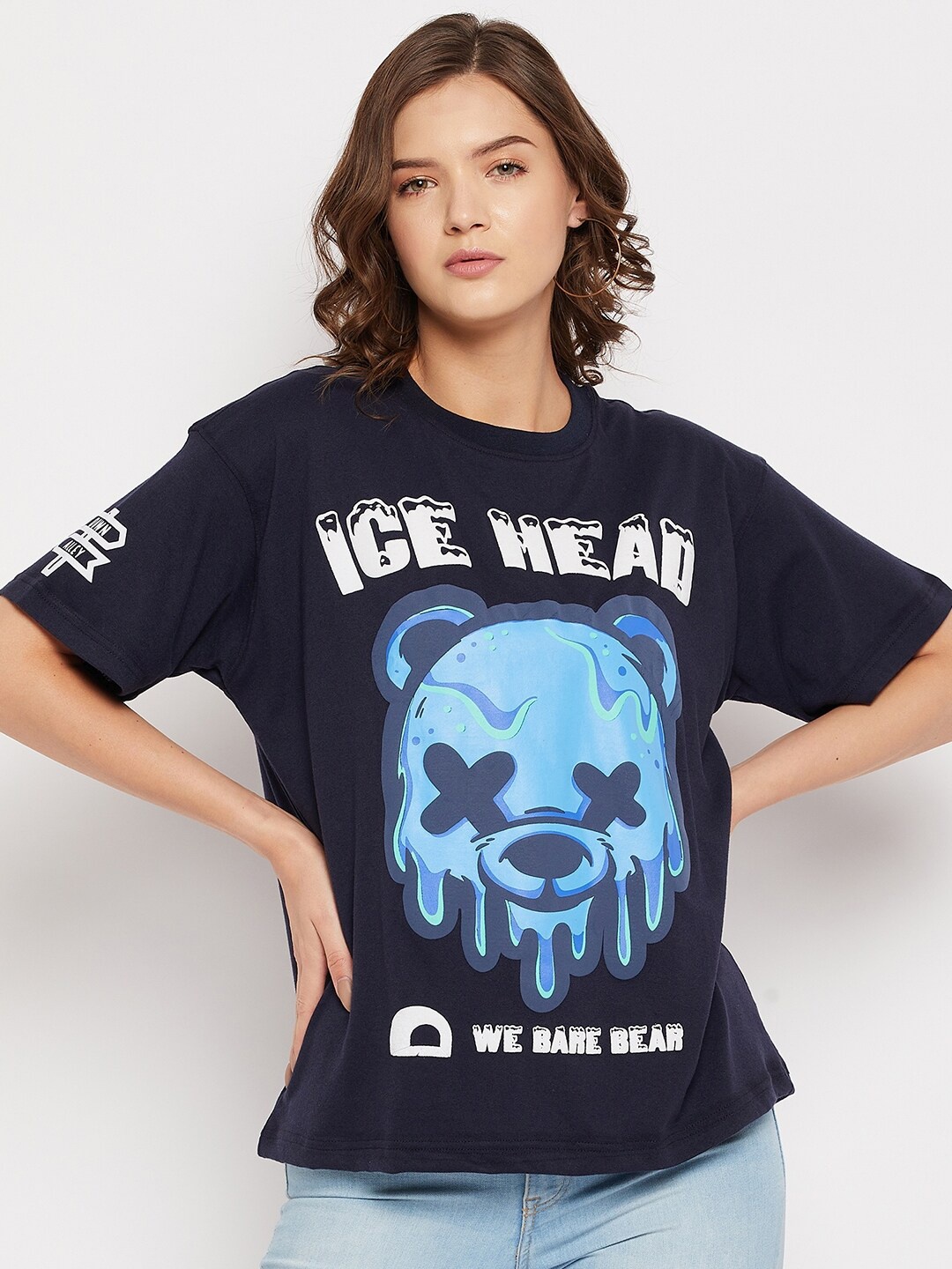 

FRENCH FLEXIOUS Graphic Printed Drop-Down Sleeves T-shirt, Navy blue