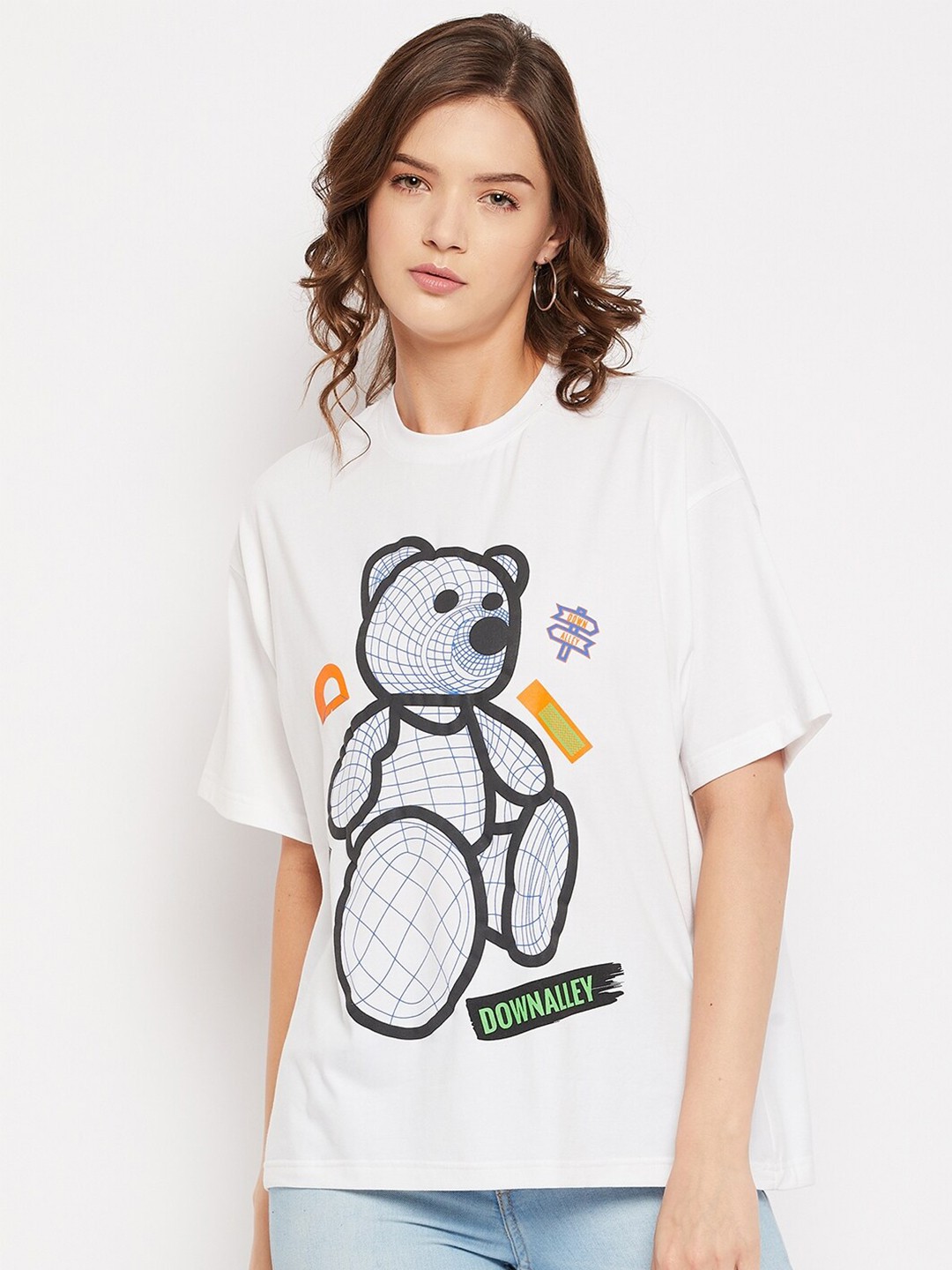 

FRENCH FLEXIOUS Graphic Printed Drop-Down Sleeves T-shirt, White