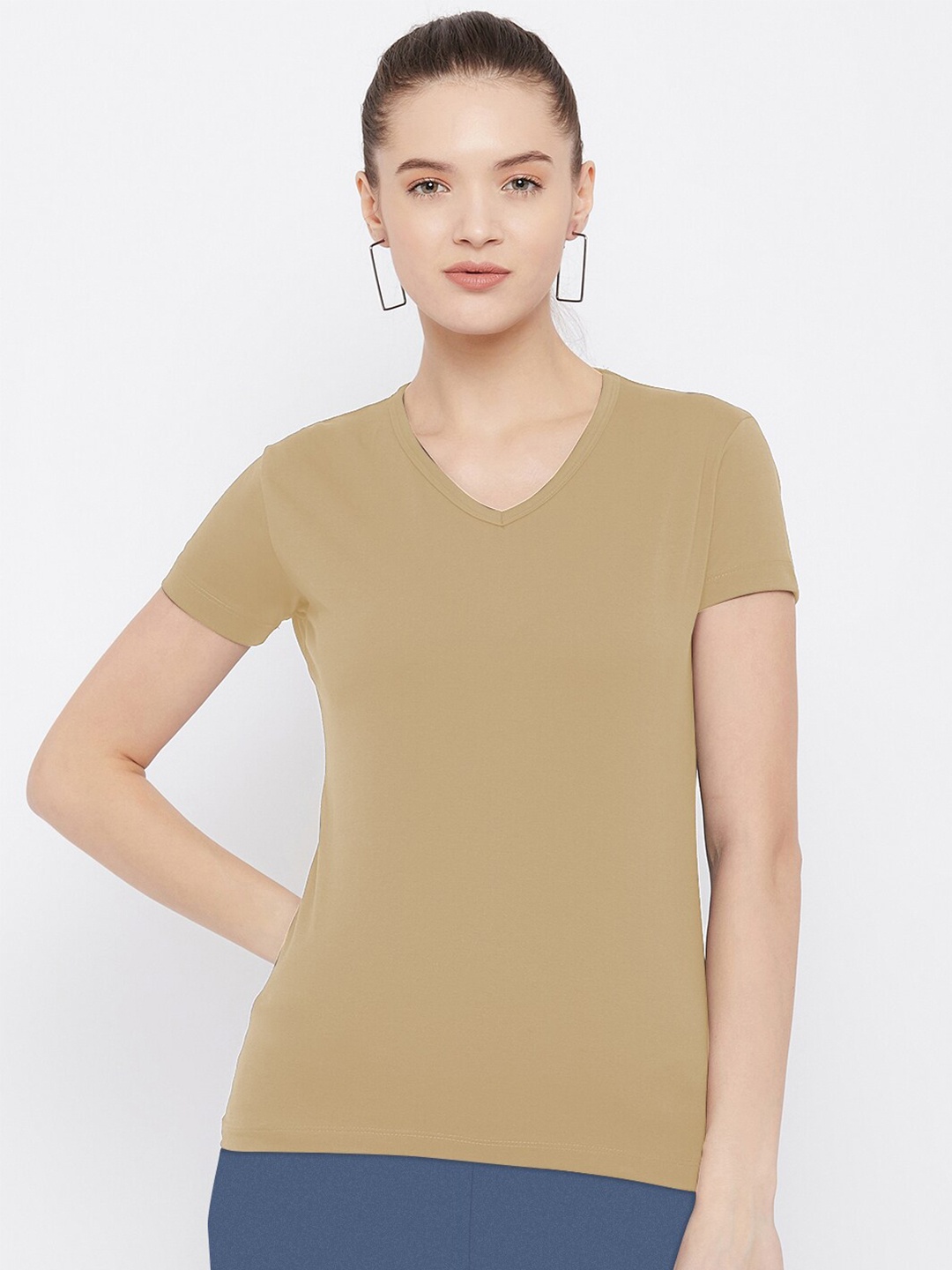 

FRENCH FLEXIOUS Regular Fit V-Neck T-shirt, Beige