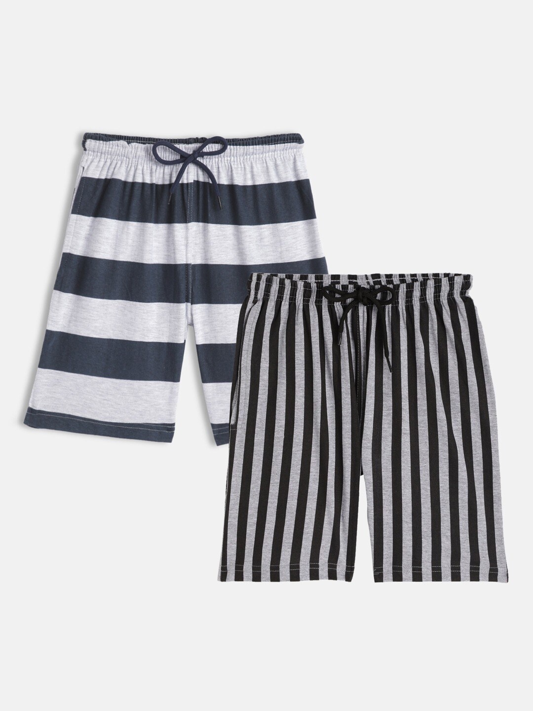 

SEYBIL Girls Pack Of 2 Striped Lounge Shorts, Grey melange