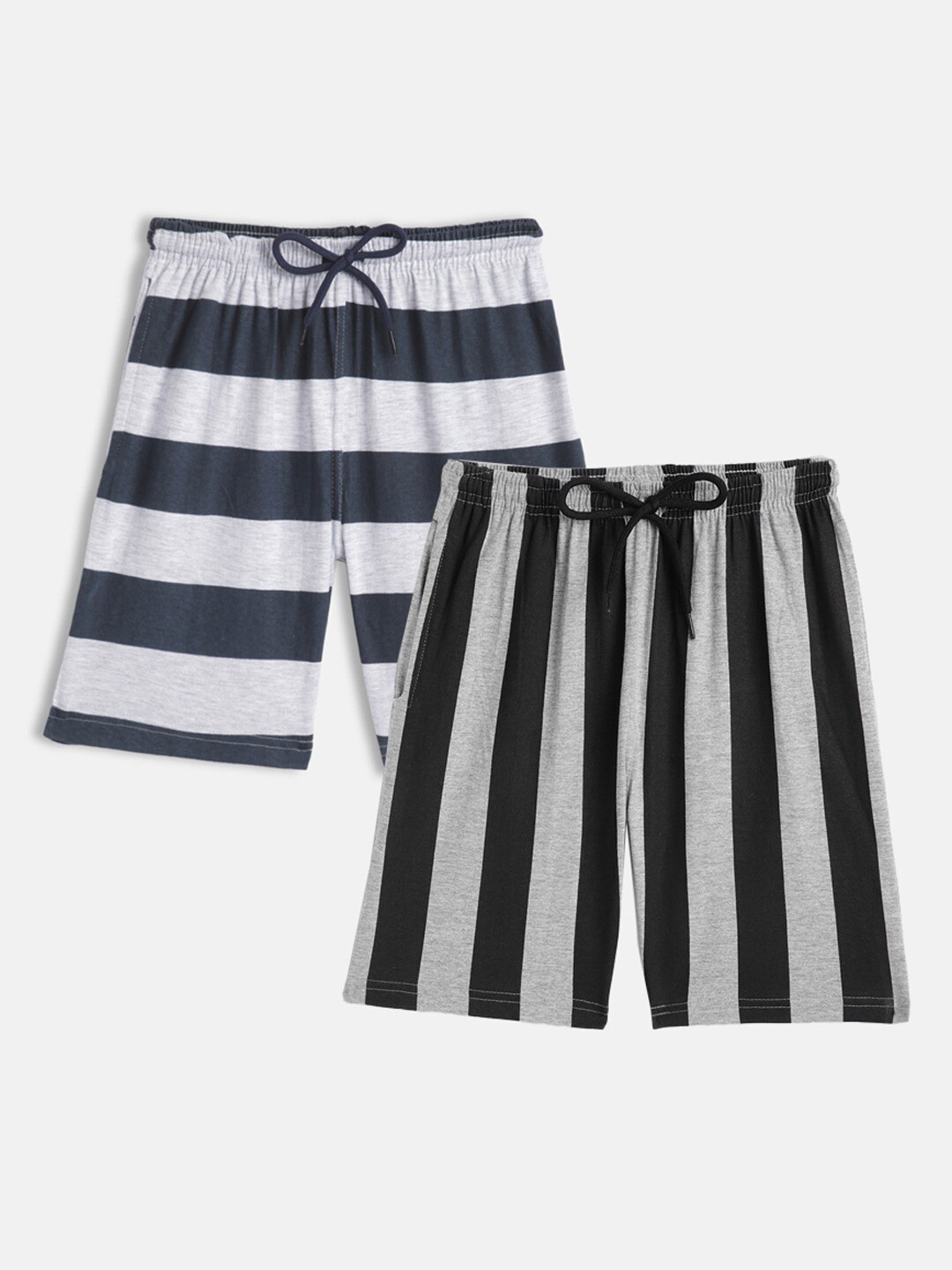 

SEYBIL Girls Pack Of 2 Striped Lounge Shorts, Grey melange