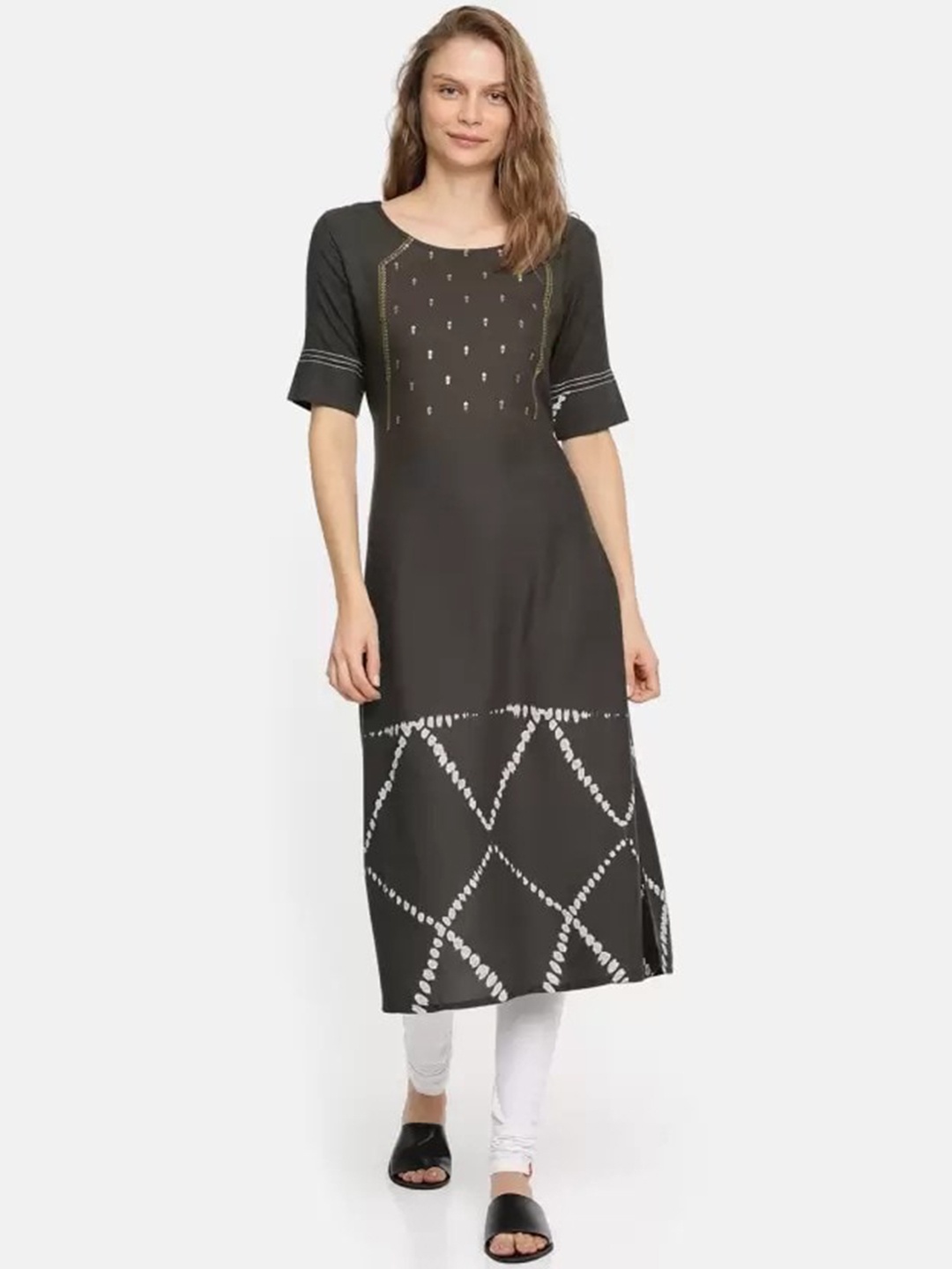 

Span Ethnic Motifs Printed Thread Work Pure Cotton Kurta, Brown