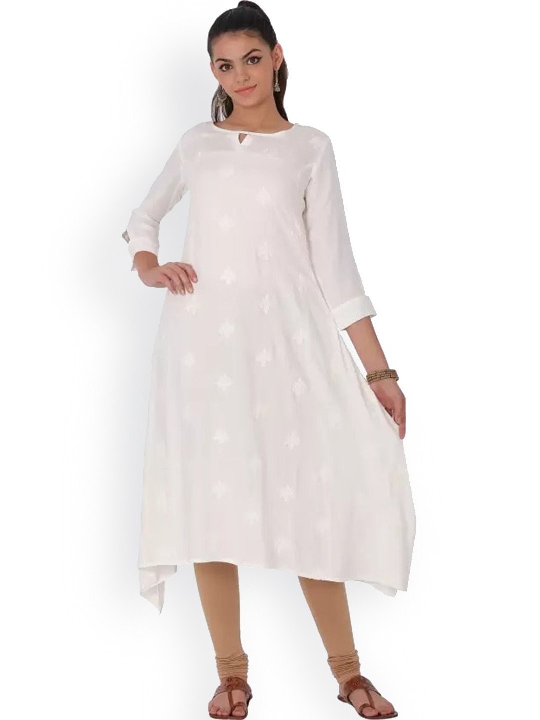 

Span Floral Embroidered Thread Work Pure Cotton Kurta, White