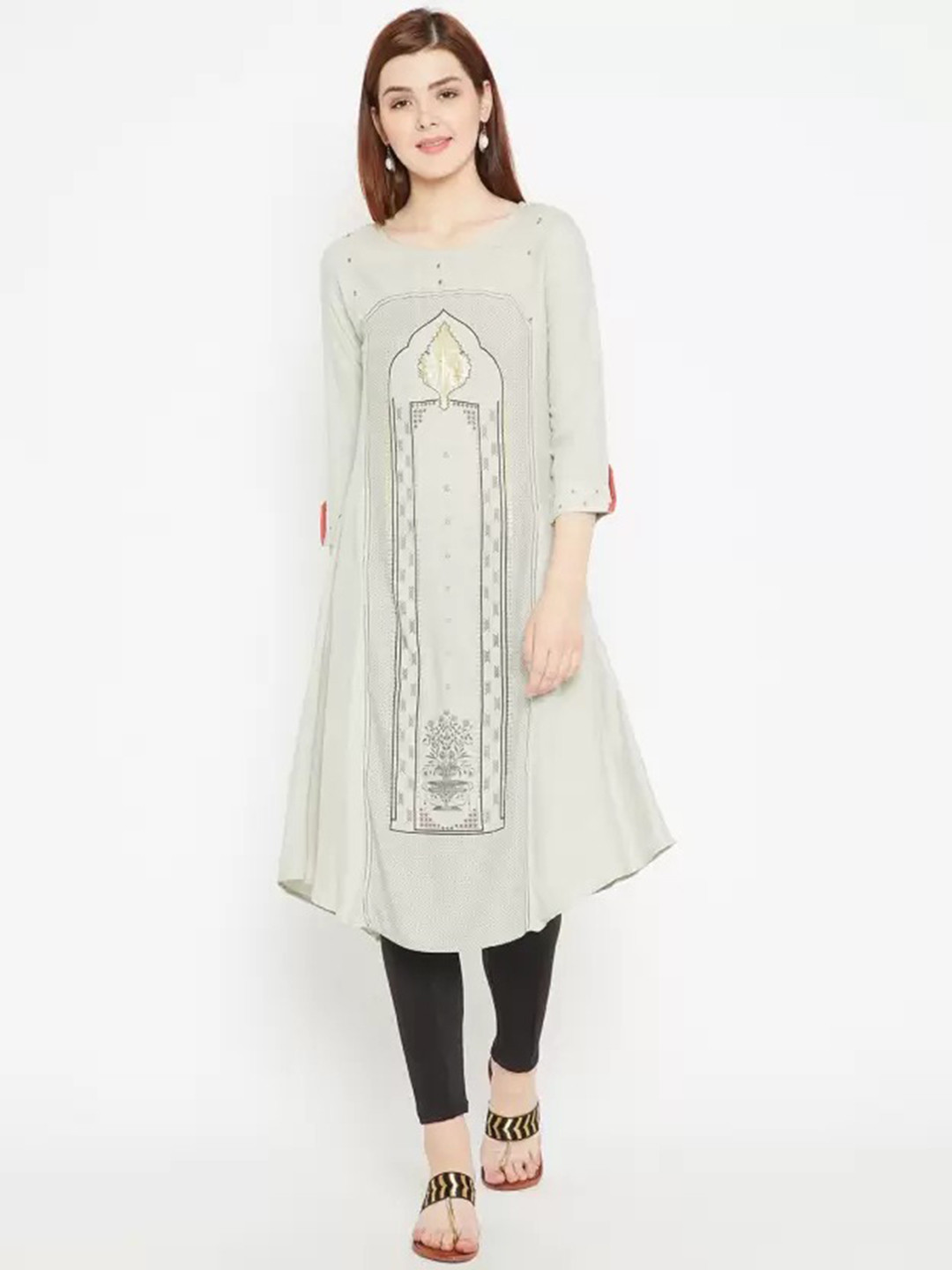 

Span Women Ethnic Motifs Printed Pure Cotton Kurta, Grey