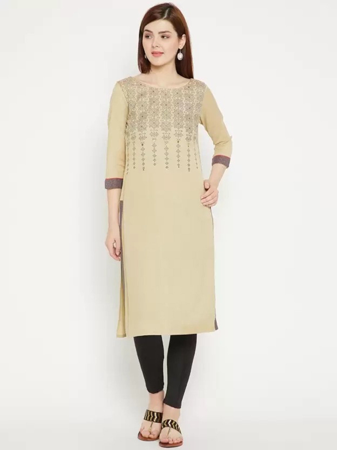

Span Ethnic Motifs Printed Kurta, Beige