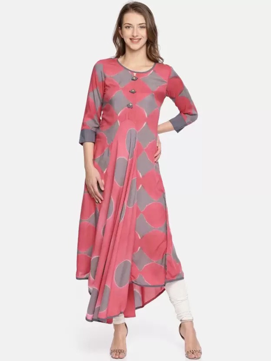 

Span Geometric Printed Anarkali Pure Cotton Kurta, Pink