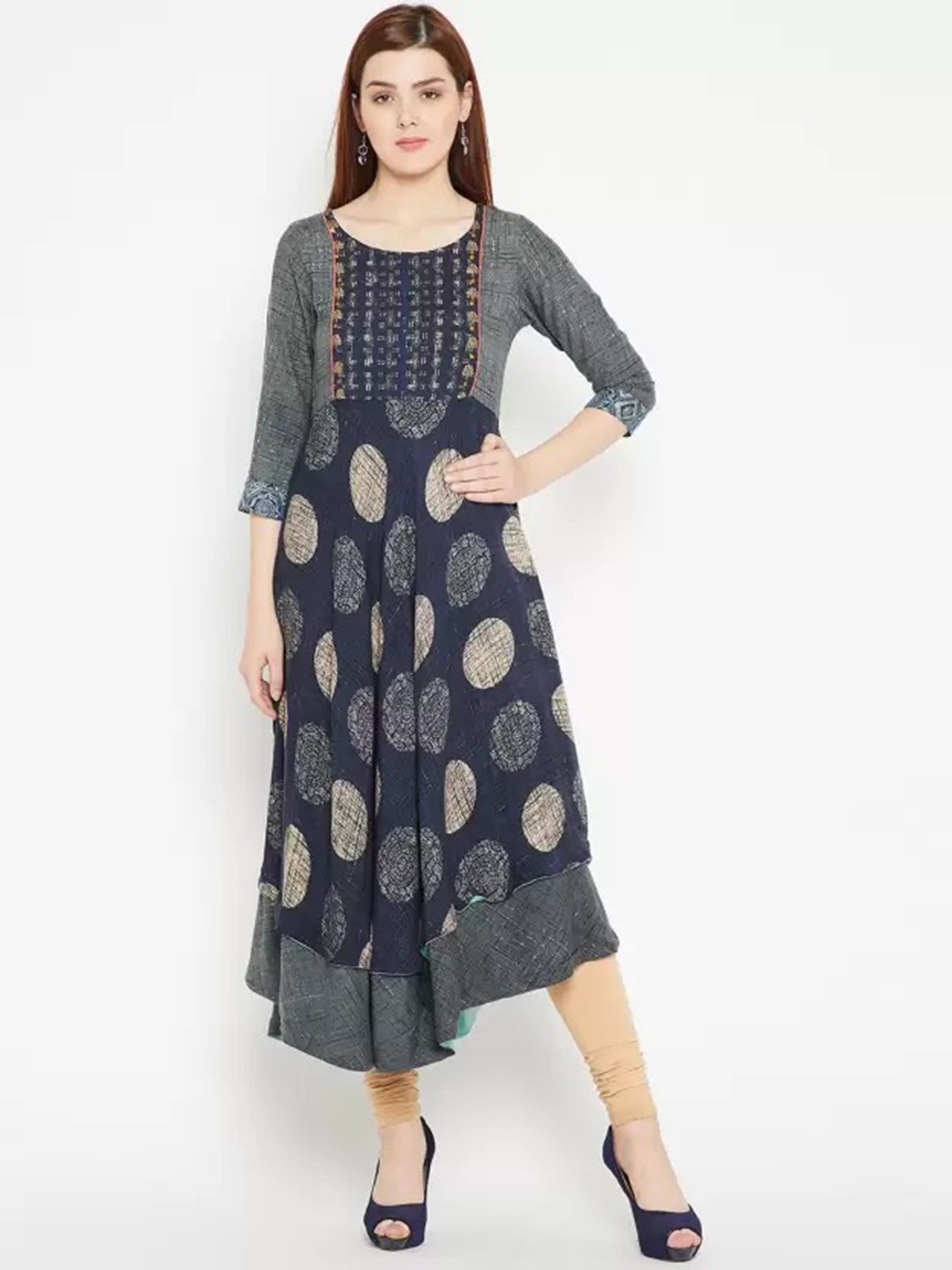 

Span Geometric Printed Anarkali Pure Cotton Kurta, Grey