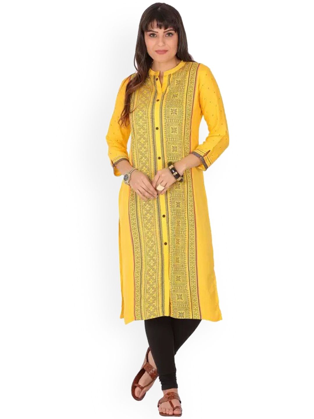 

Span Geometric Printed A-line Kurta, Yellow