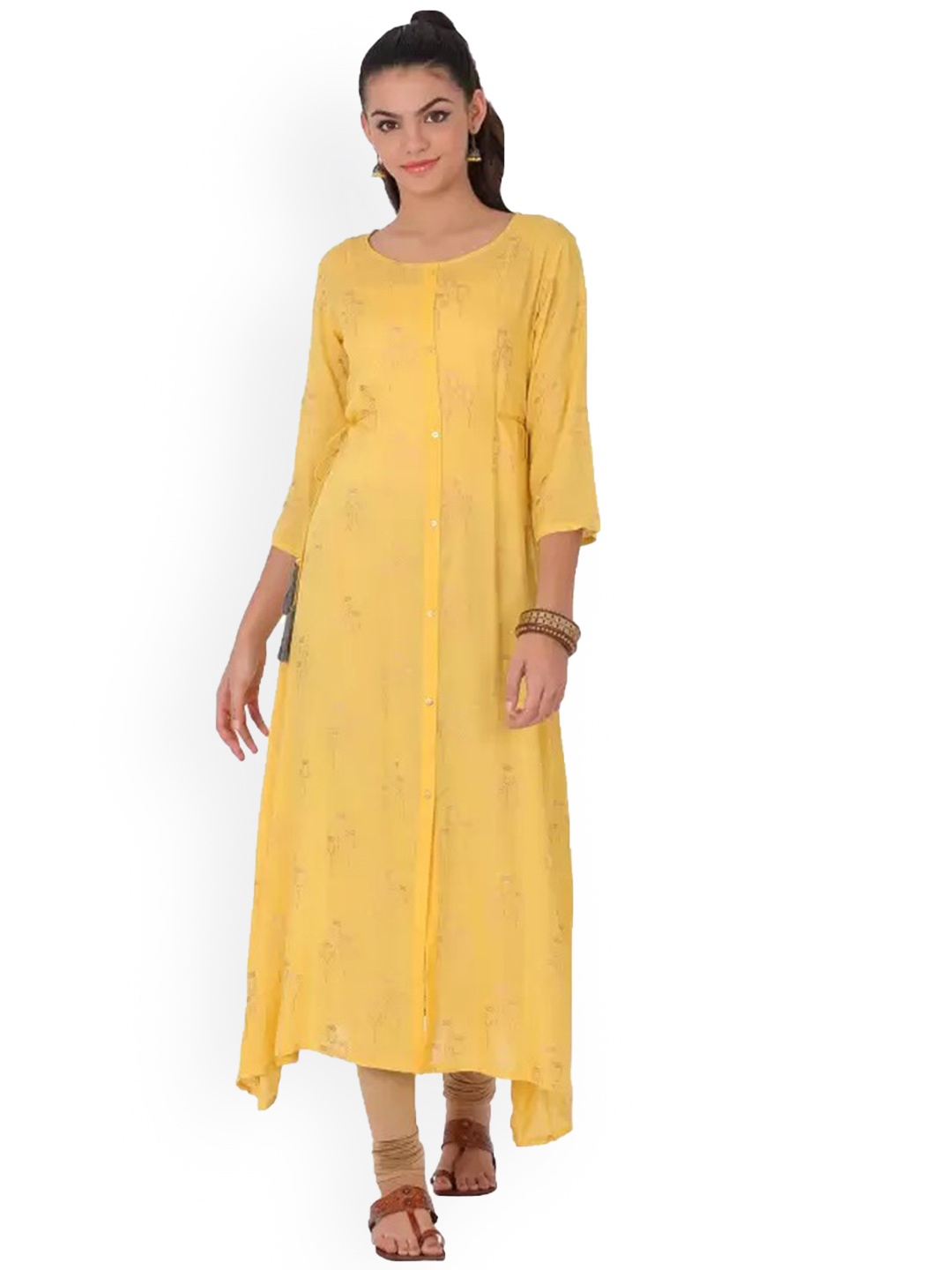 

Span Printed Asymmetric A-line Kurta, Yellow