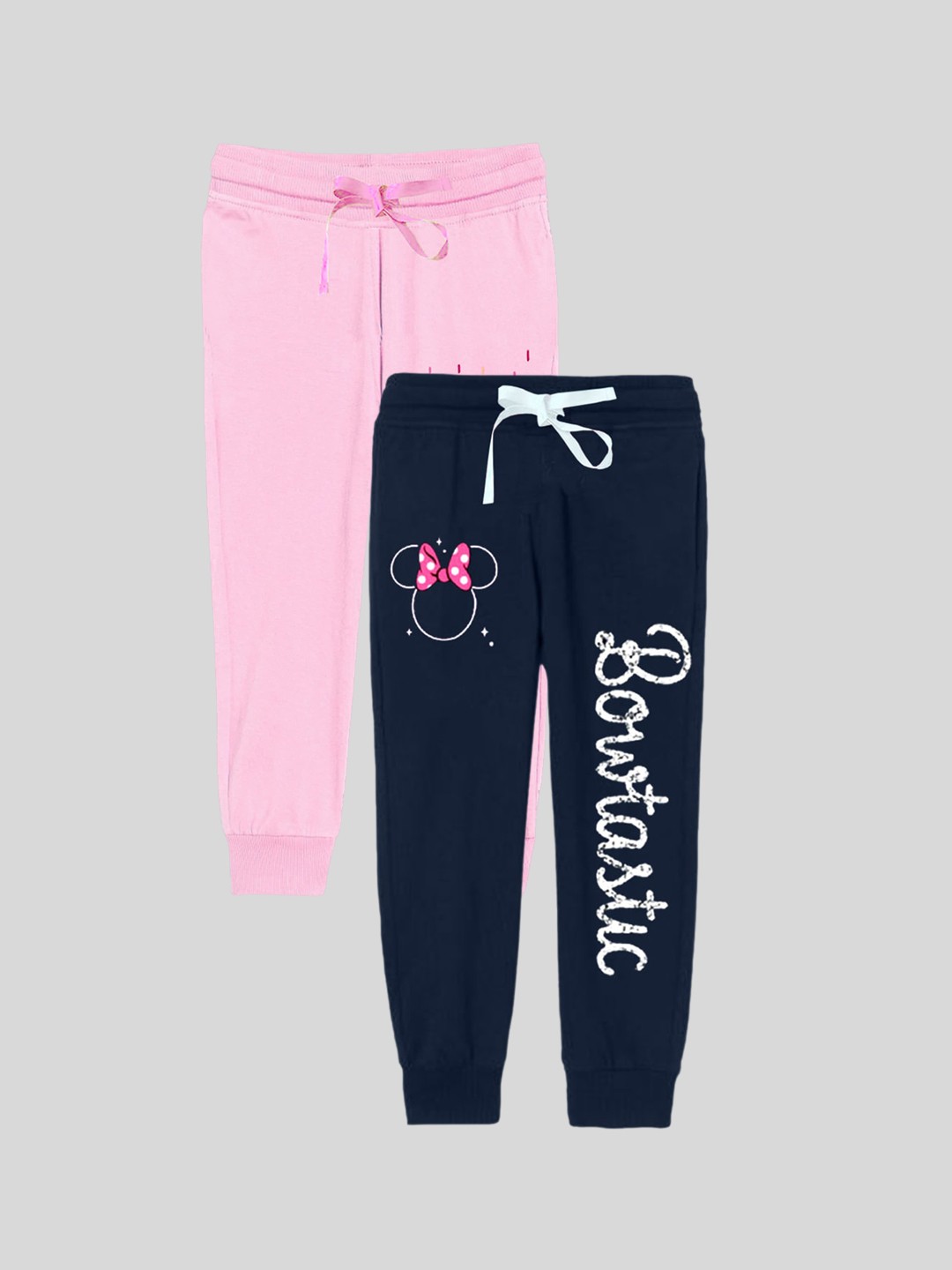 

KUCHIPOO Girls Pack Of 2 Minnie Mouse Printed Joggers, Pink