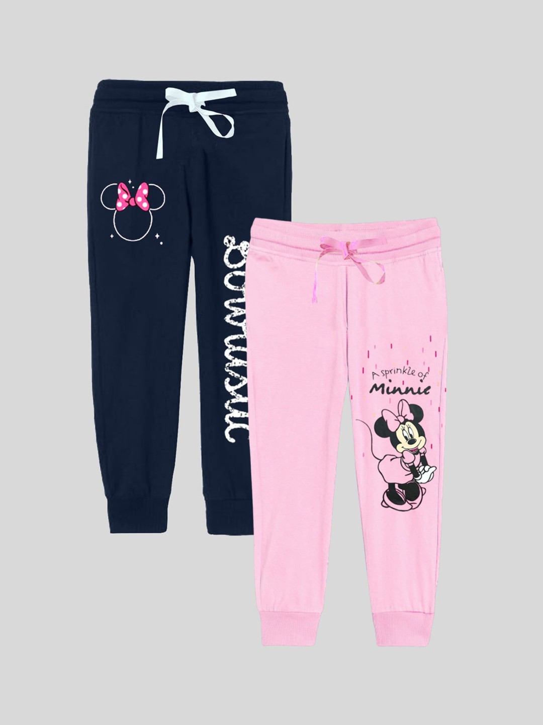 

KUCHIPOO Girls Pack Of 2 Minnie Mouse Printed Joggers, Pink