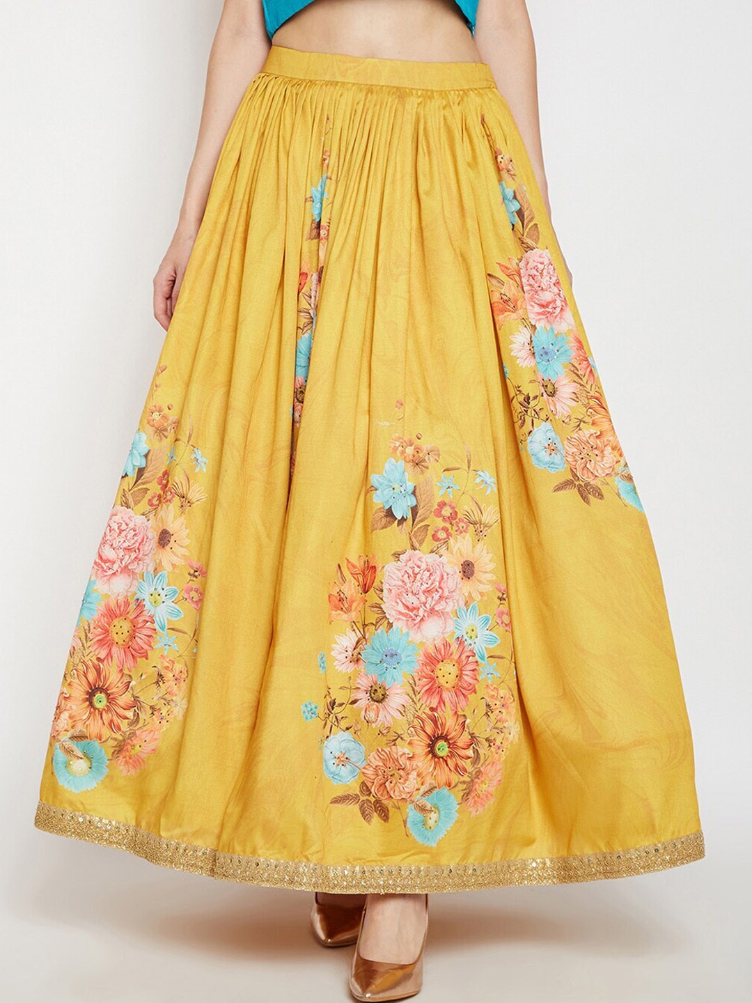 

Be Indi Printed Flared Maxi Skirt, Yellow