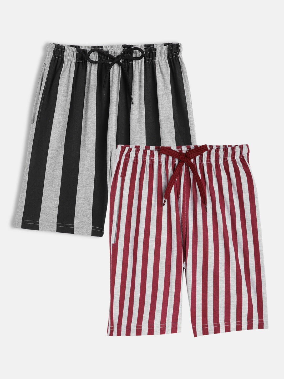 

SEYBIL Girls Teens Pack Of 2 Striped Mid Rise Lounge Shorts, Grey melange