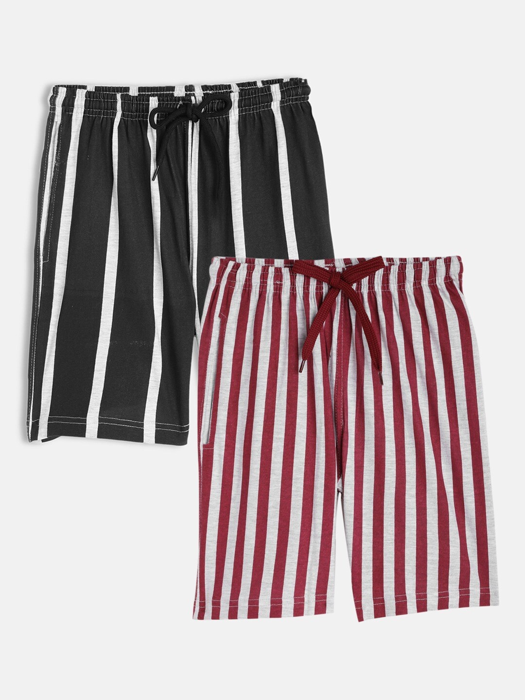 

SEYBIL Girls Teens Pack Of 2 Striped Mid Rise Lounge Shorts, Grey melange