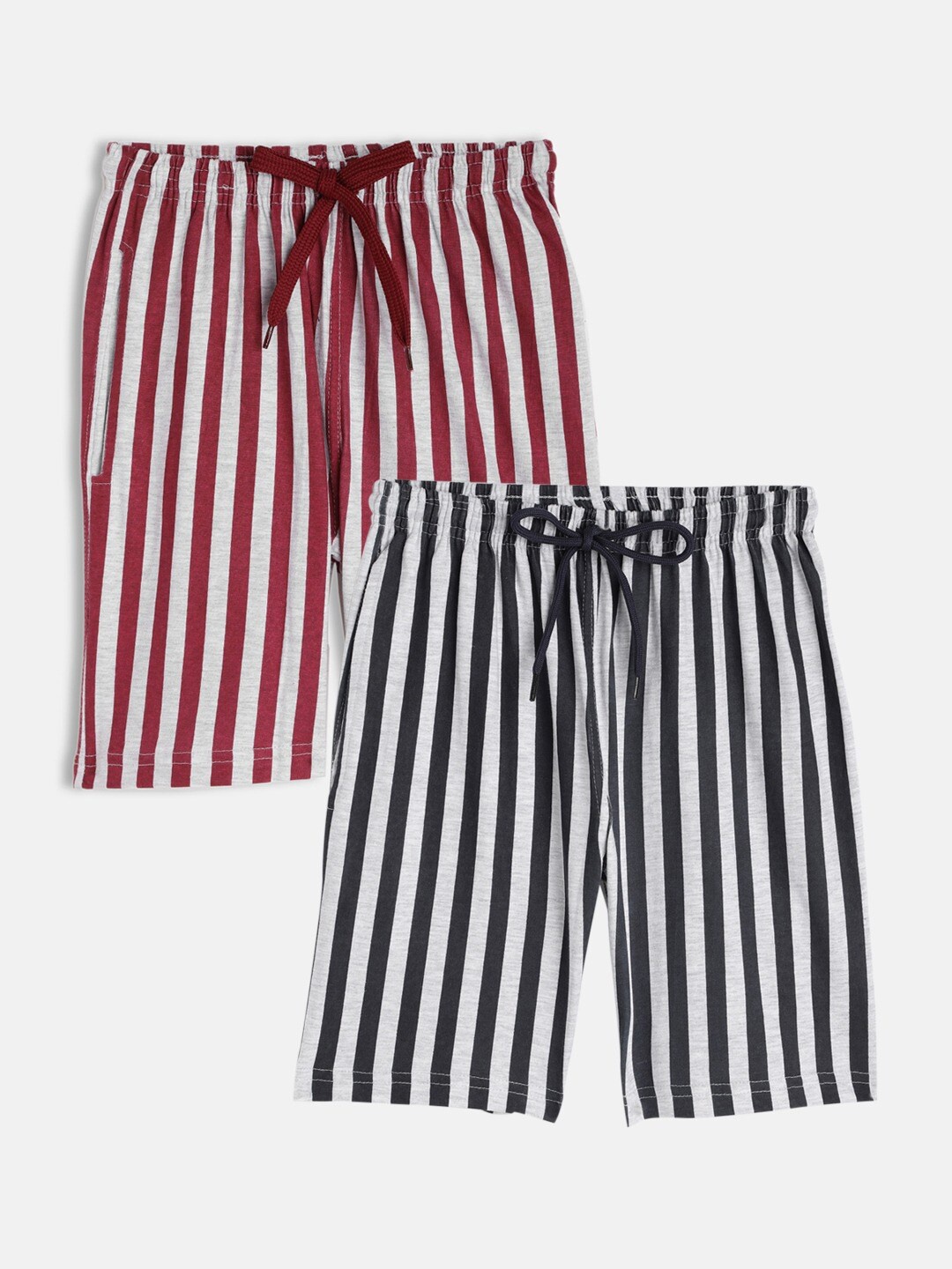 

SEYBIL Girls Teens Pack Of 2 Striped Mid Rise Lounge Shorts, Maroon