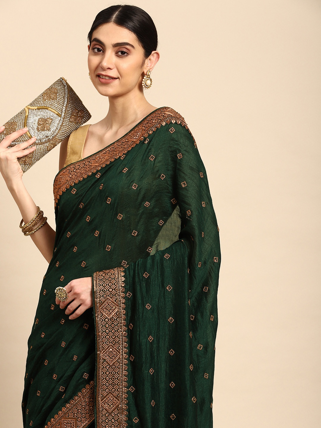 

Pothys Beads & Stones Pure Georgette Saree, Green