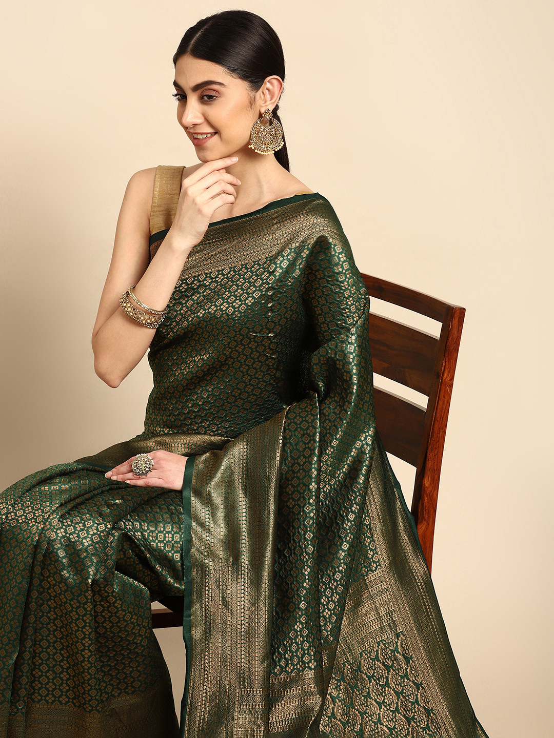 

Pothys Woven Design Zari Jute Silk Saree, Green