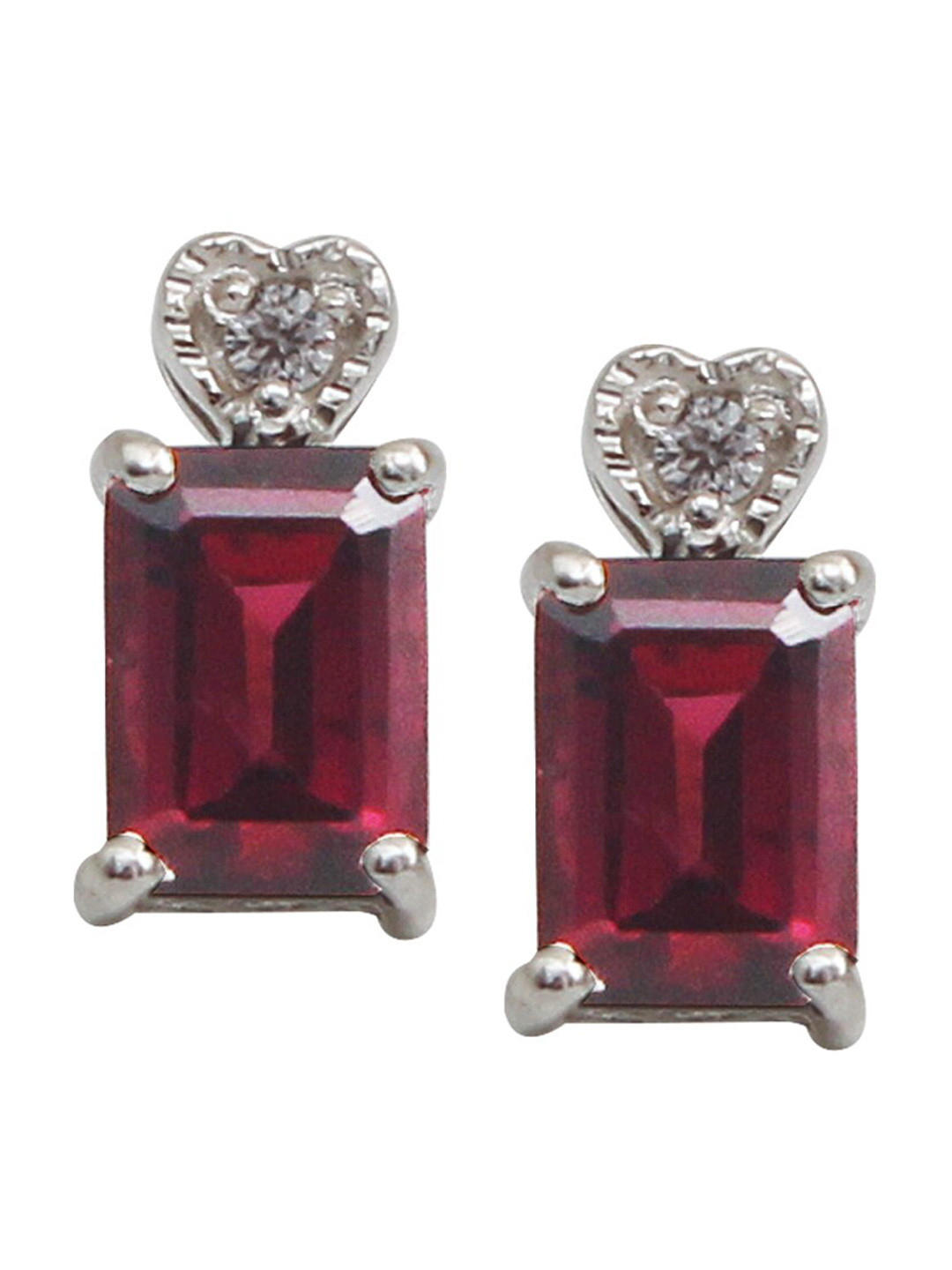 

HIFLYER JEWELS Silver-Plated Square Studs Earrings, Red